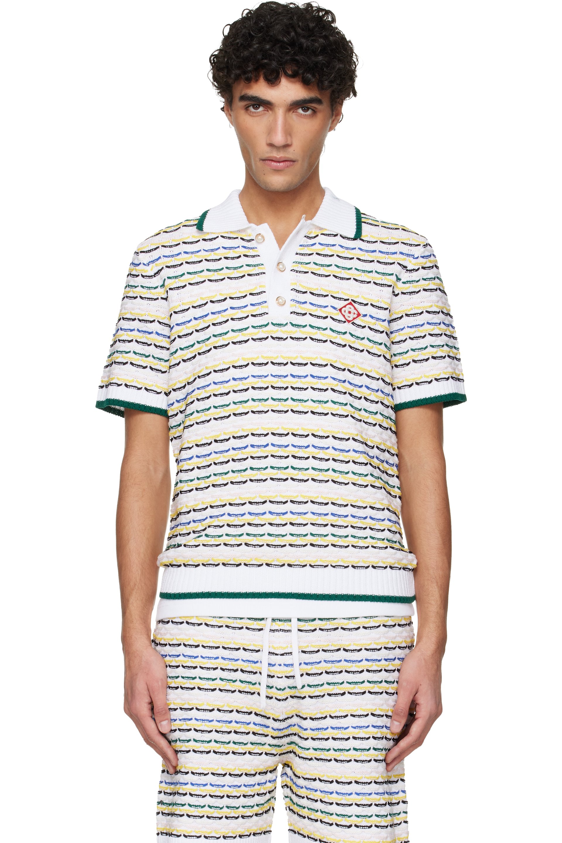 Casablanca - White Tuck Stitch Short Sleeve Polo