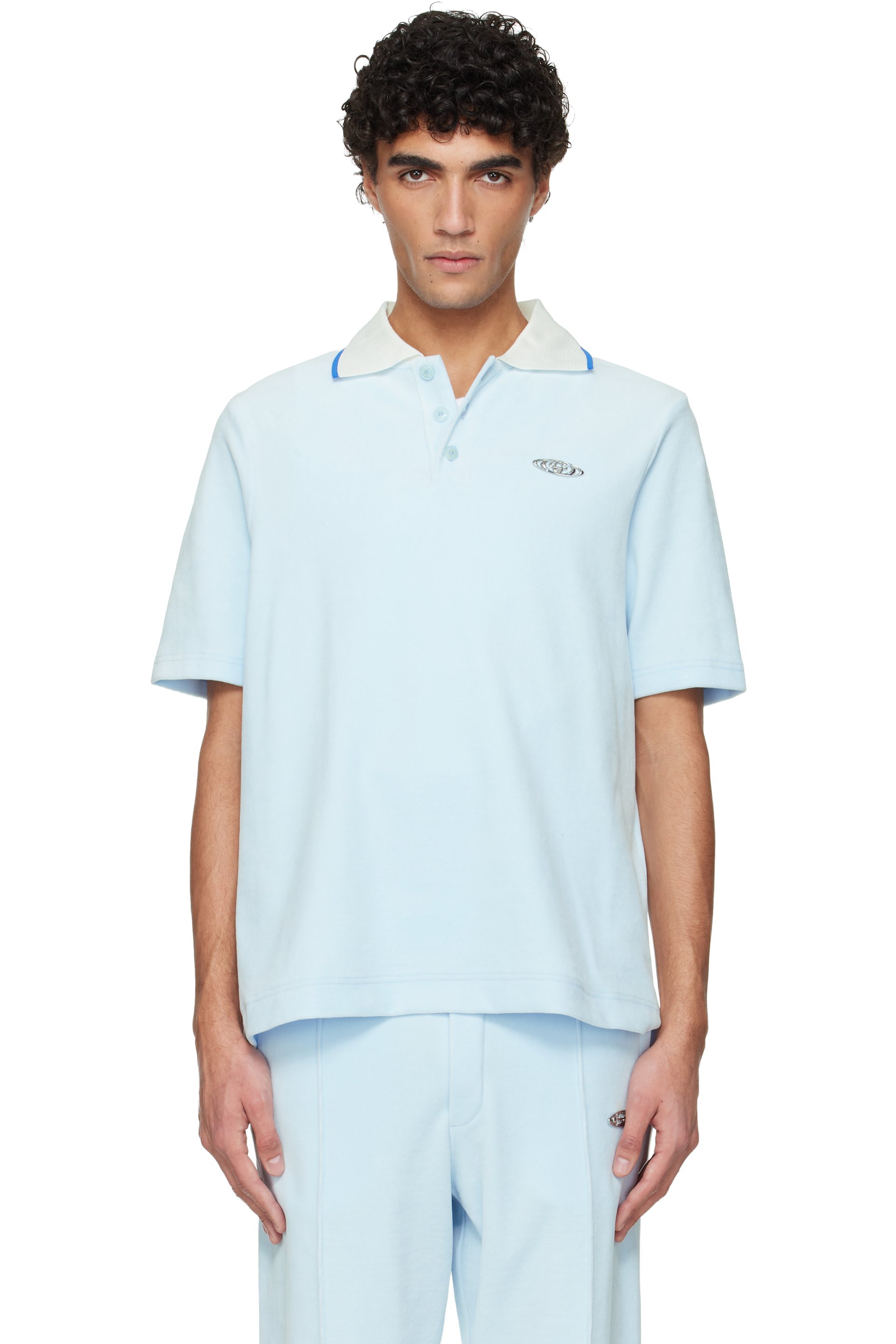 Casablanca - Blue Velour Short Sleeve Polo