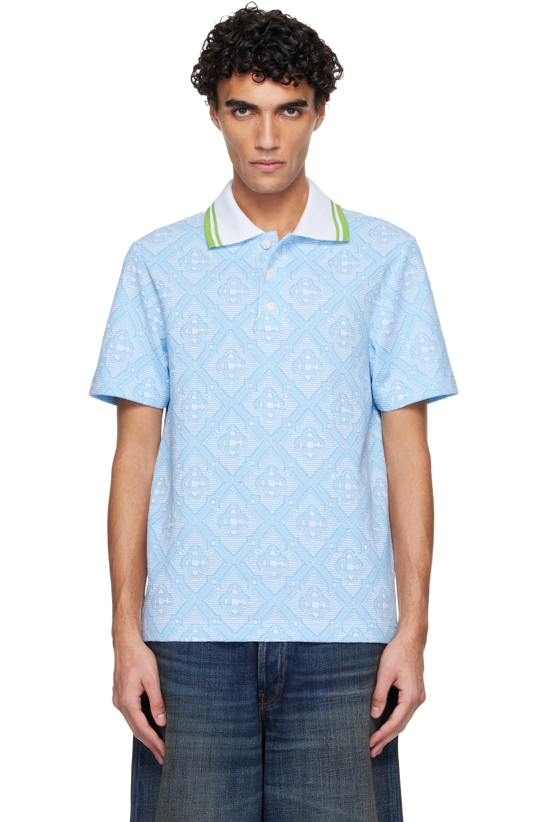 Casablanca - Blue & White Jacquard Polo