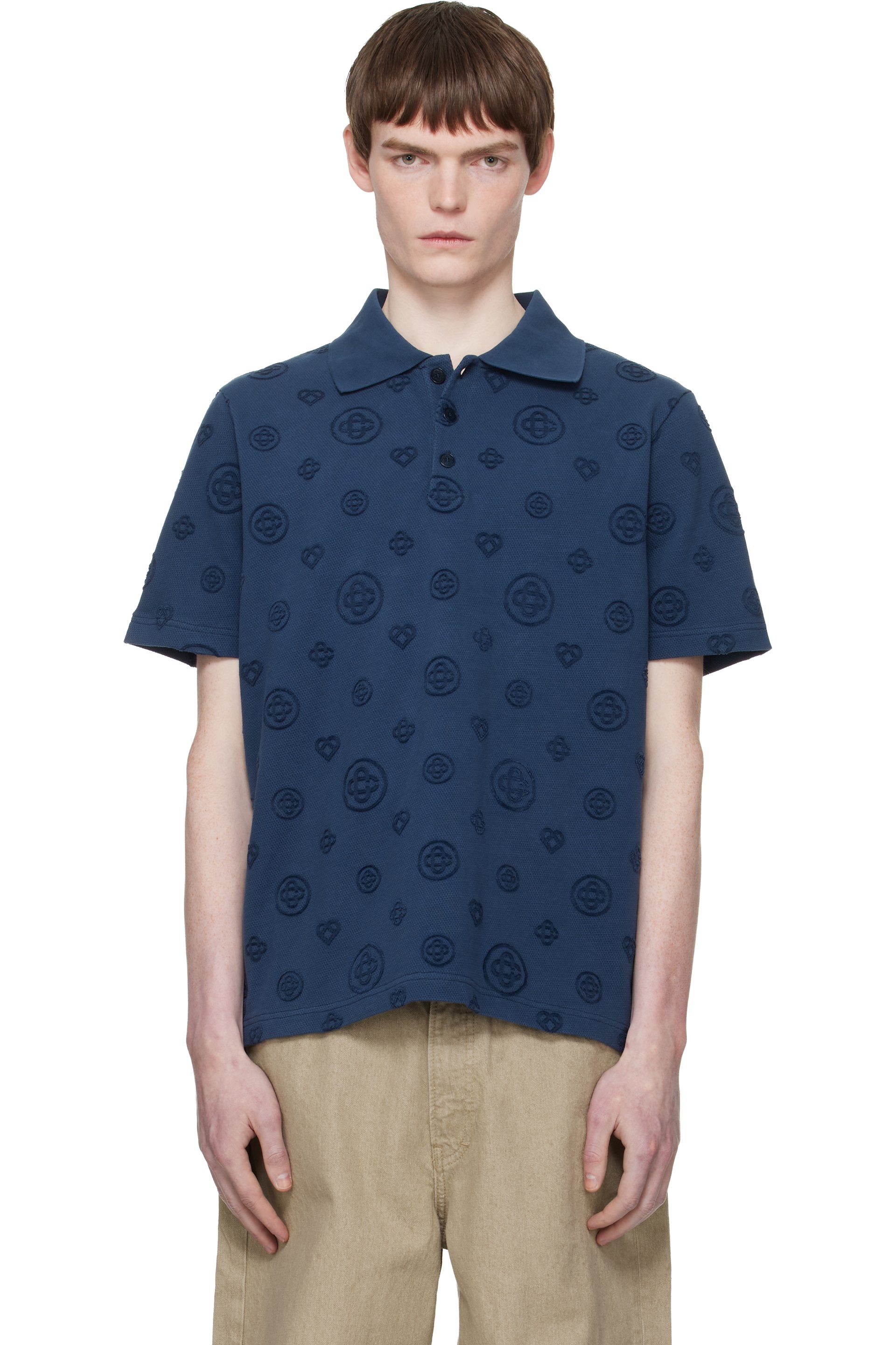 Casablanca - Navy Applique Monogram Polo