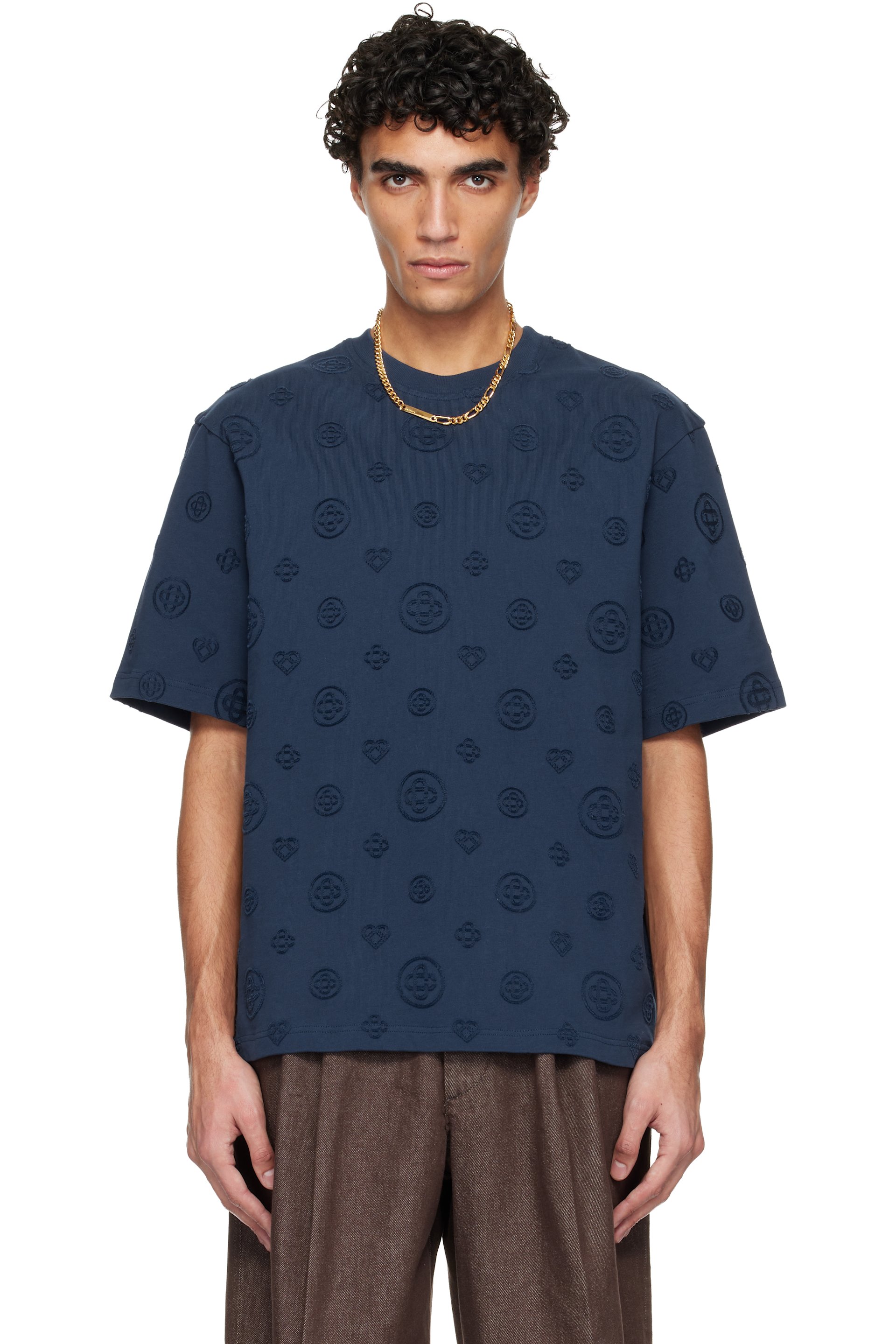 Casablanca - Navy Applique Monogram Oversized Short Sleeve T‑shirt