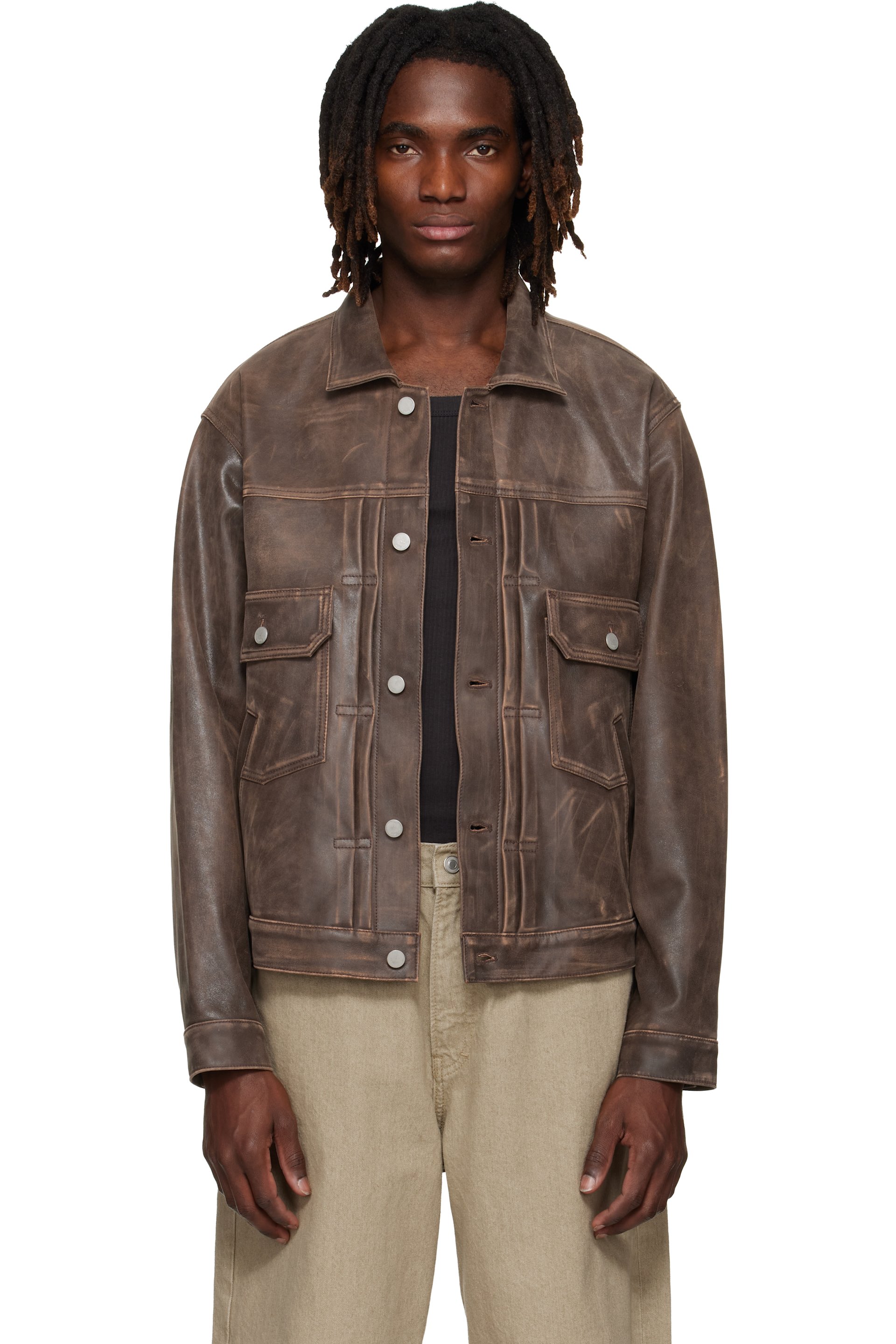 Yoke Cracked Leather Trucker Jacket サイズ2 261199M181000_1.jpg