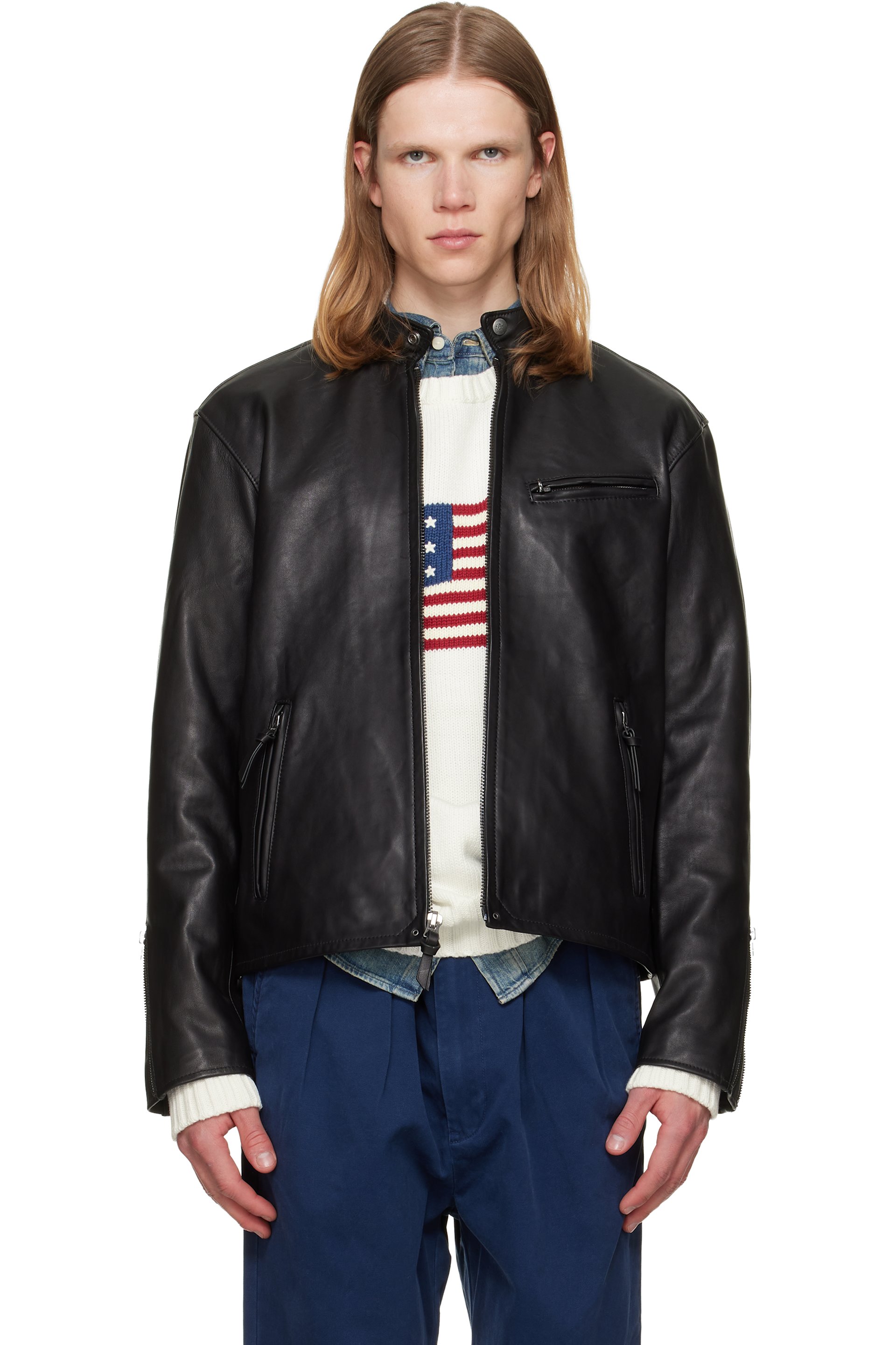 Polo Ralph Lauren - Blouson motard 'The Brooklands' noir en cuir