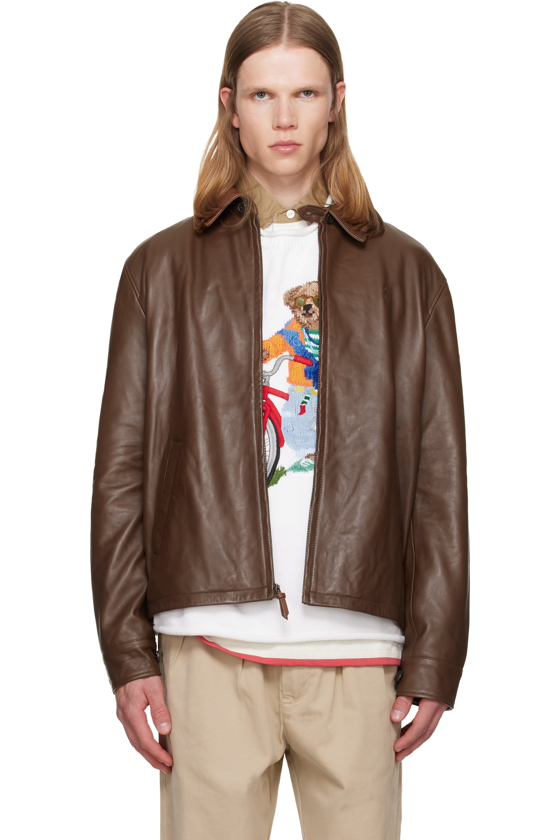 Polo Ralph Lauren - Blouson 'The Bayville' brun en cuir