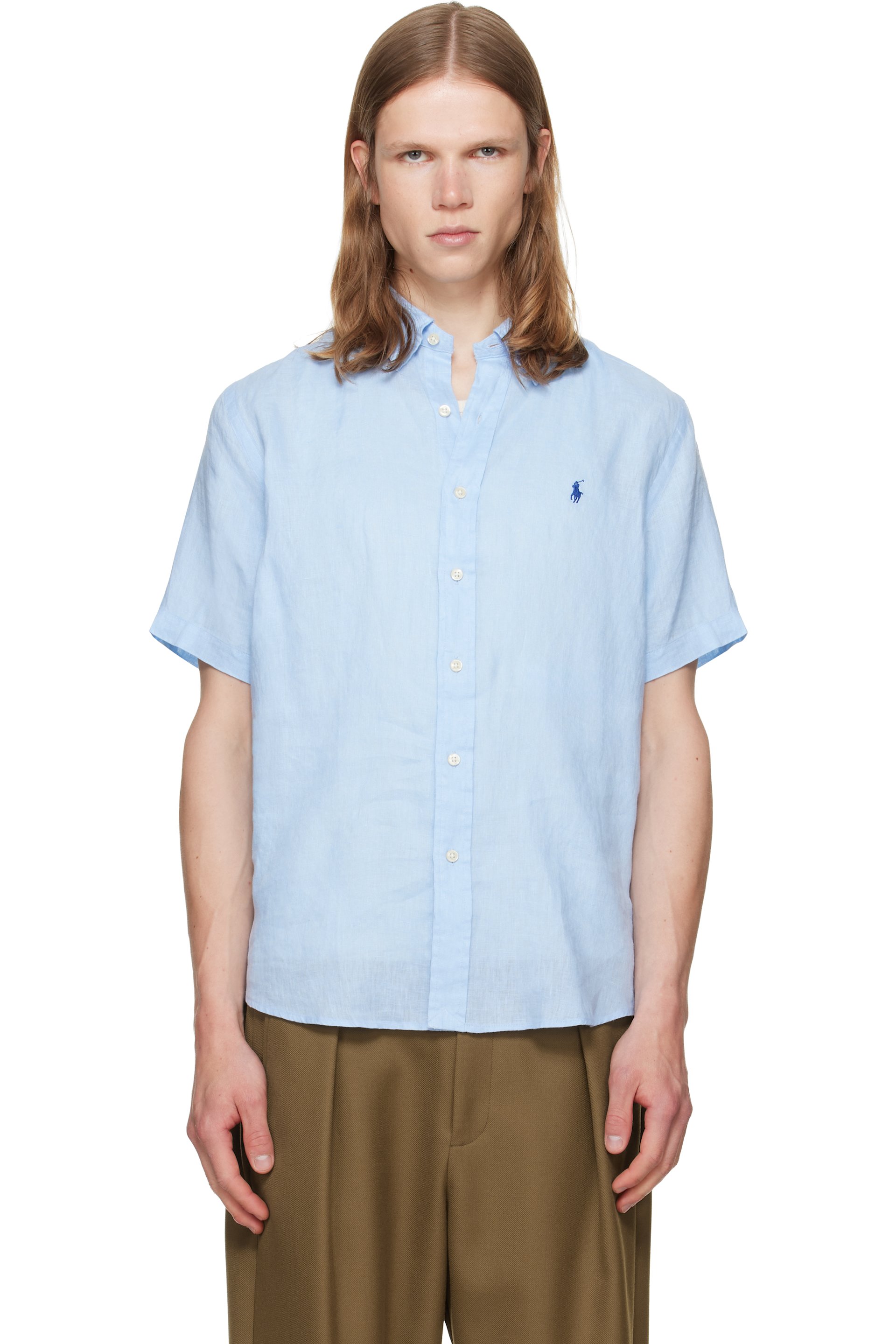 Polo Ralph Lauren - Chemise de sport à manches courtes bleue en lin