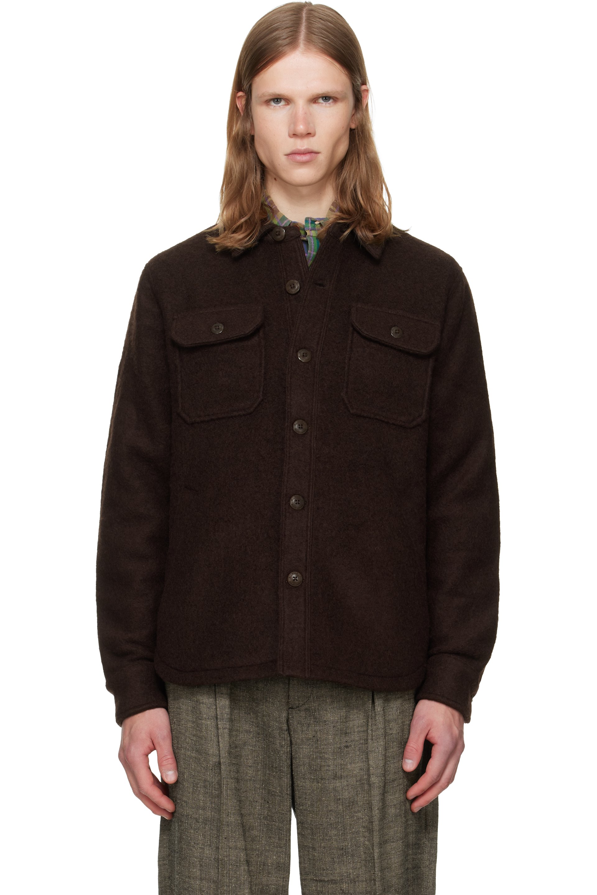Polo Ralph Lauren - Surchemise à manches longues brune en laine feutrée
