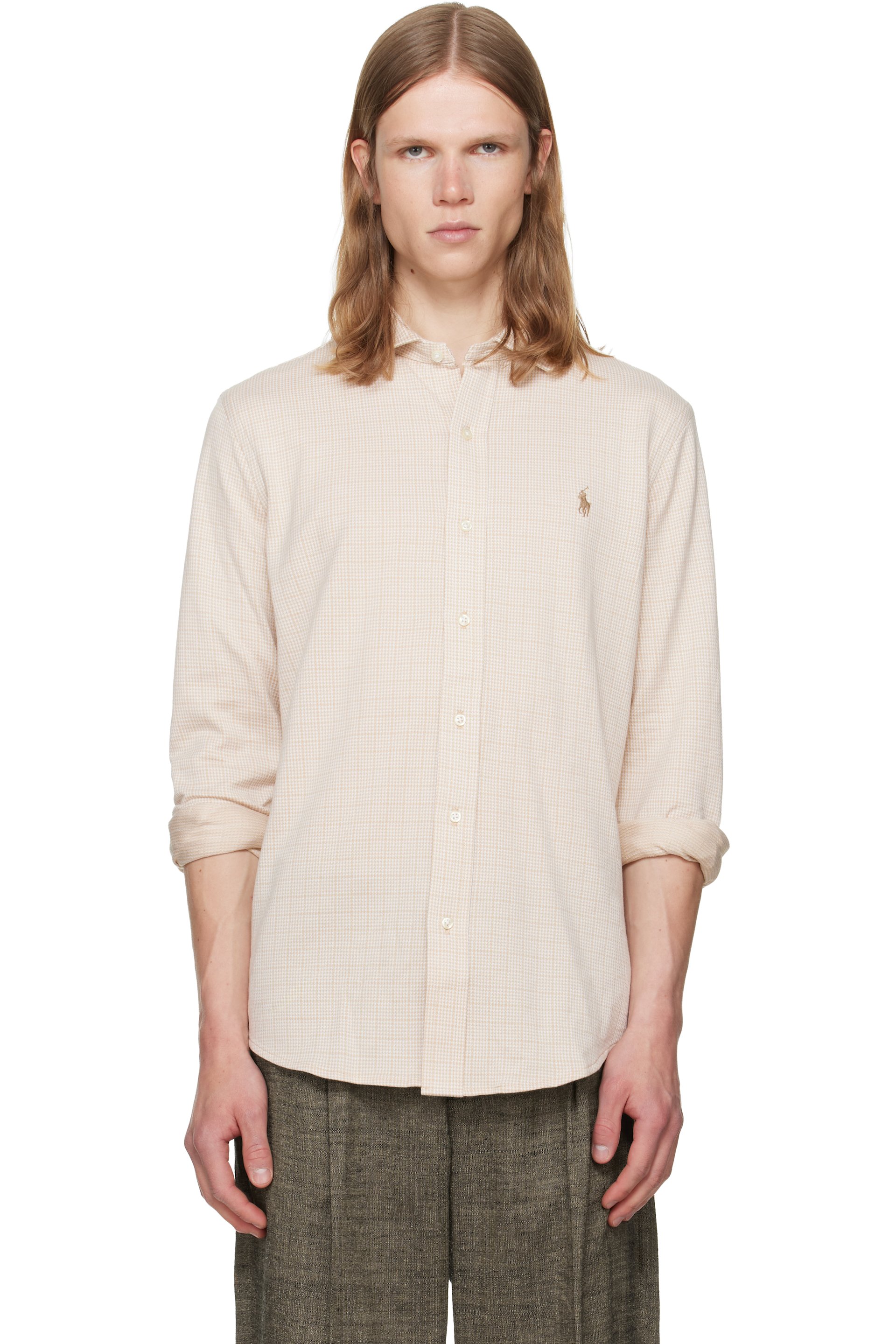 Polo Ralph Lauren - Chemise de sport à manches longues beige en jersey de coton