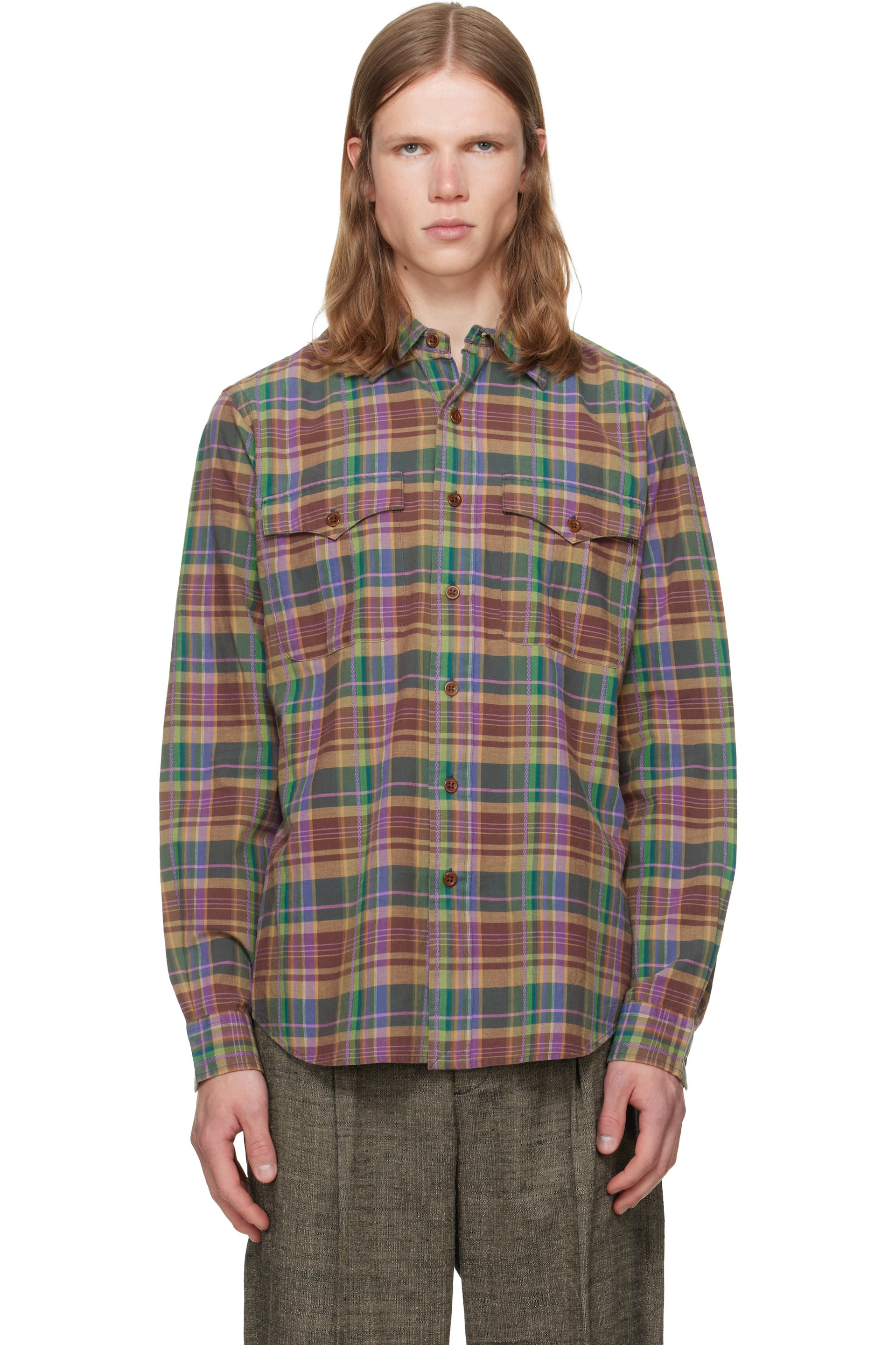 Polo Ralph Lauren - Chemise de sport vert et brun à carreaux