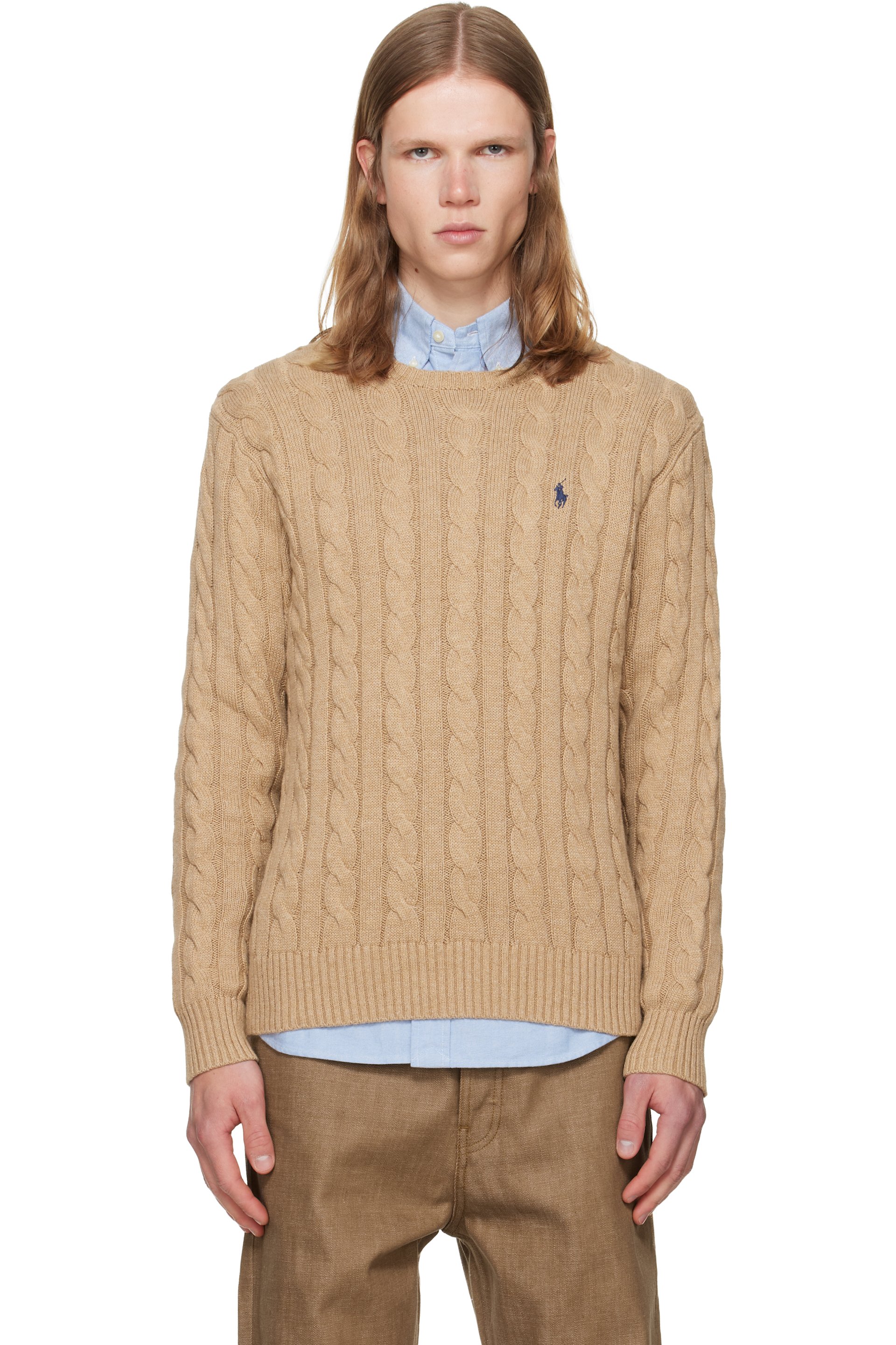 Polo Ralph Lauren - Pull beige en tricot câblé de coton