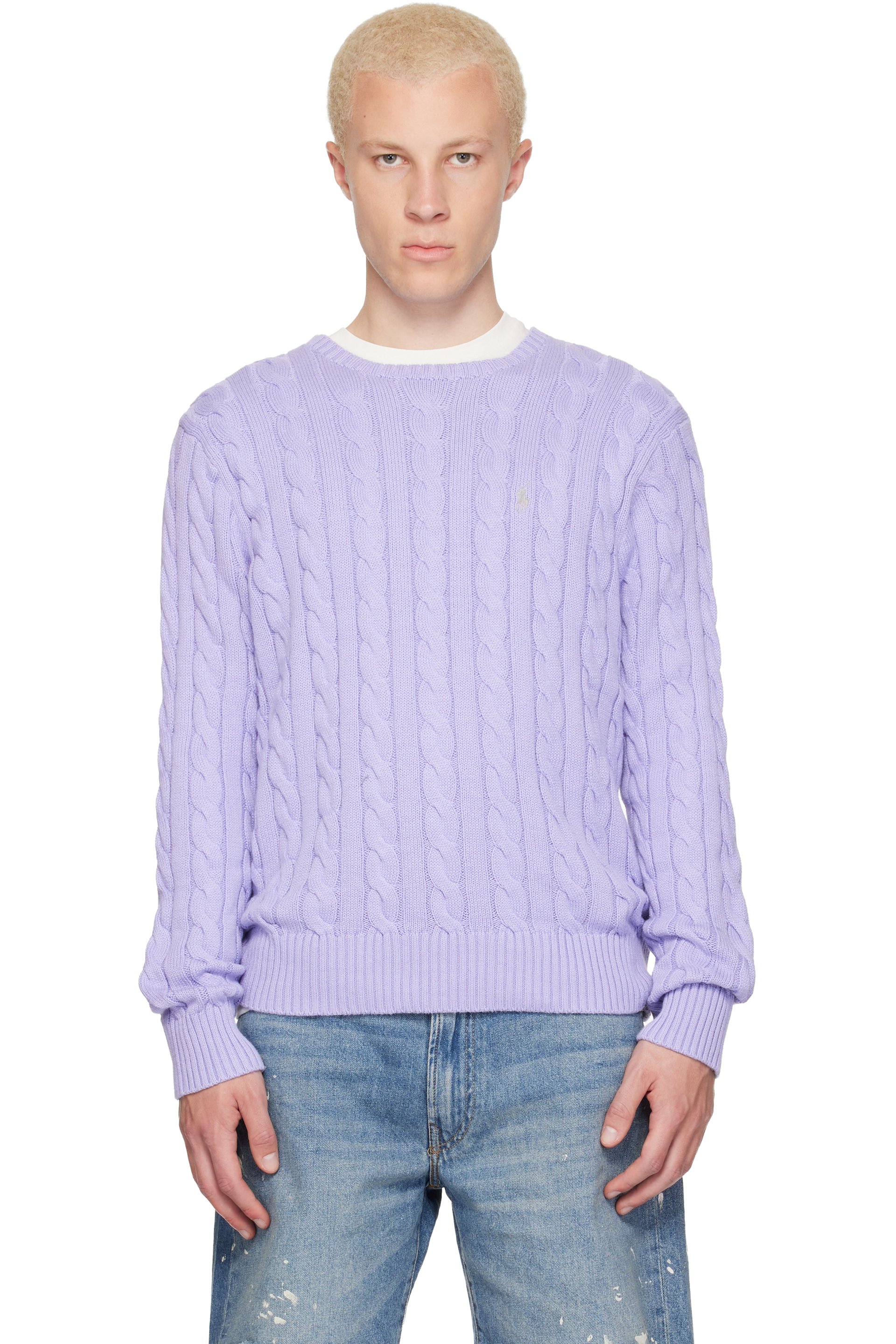 Polo Ralph Lauren - Pull mauve en tricot câblé