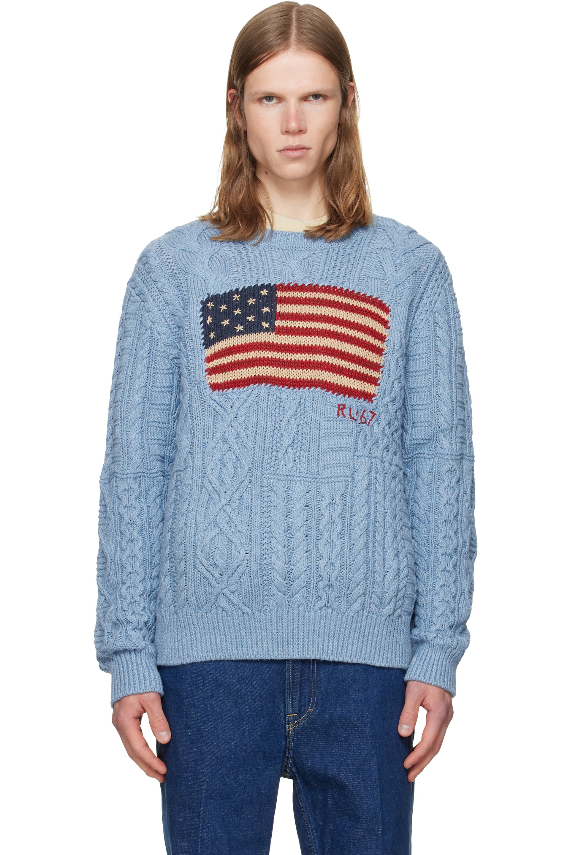 Polo Ralph Lauren - Pull bleu en tricot irlandais à image