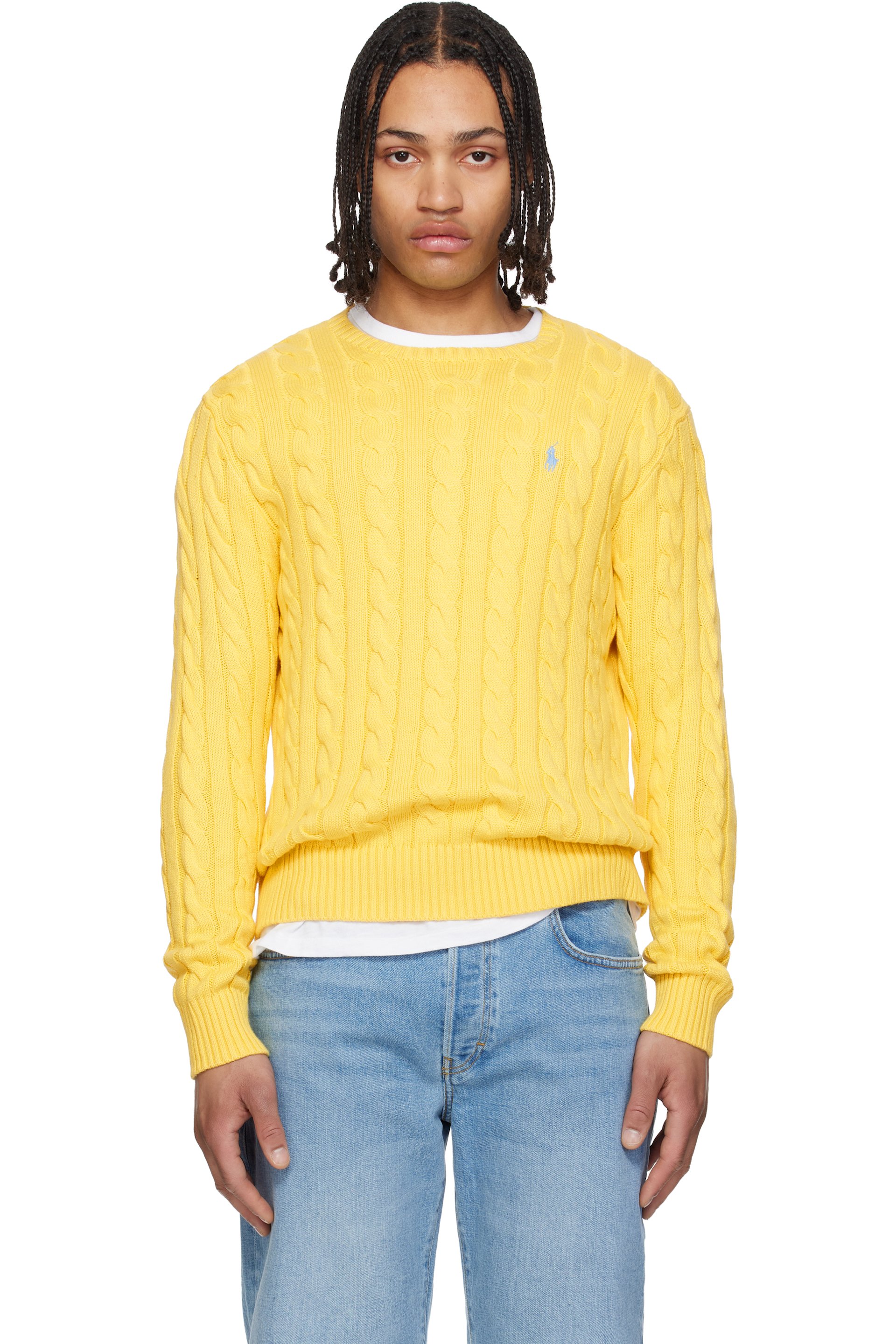Polo Ralph Lauren - Pull jaune en tricot câblé de coton