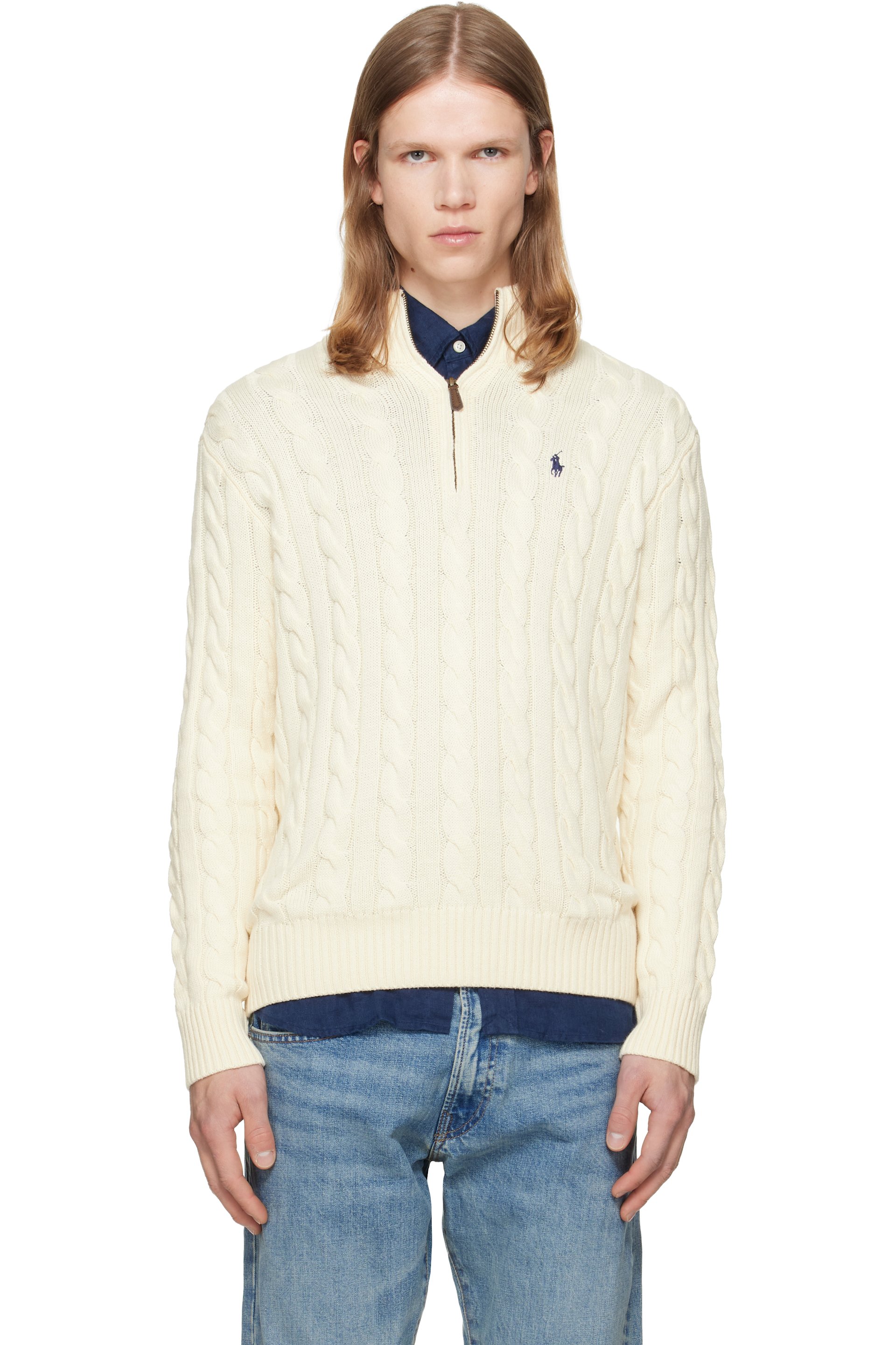 Polo Ralph Lauren - Off-White Cable-Knit Cotton Quarter-Zip Sweater