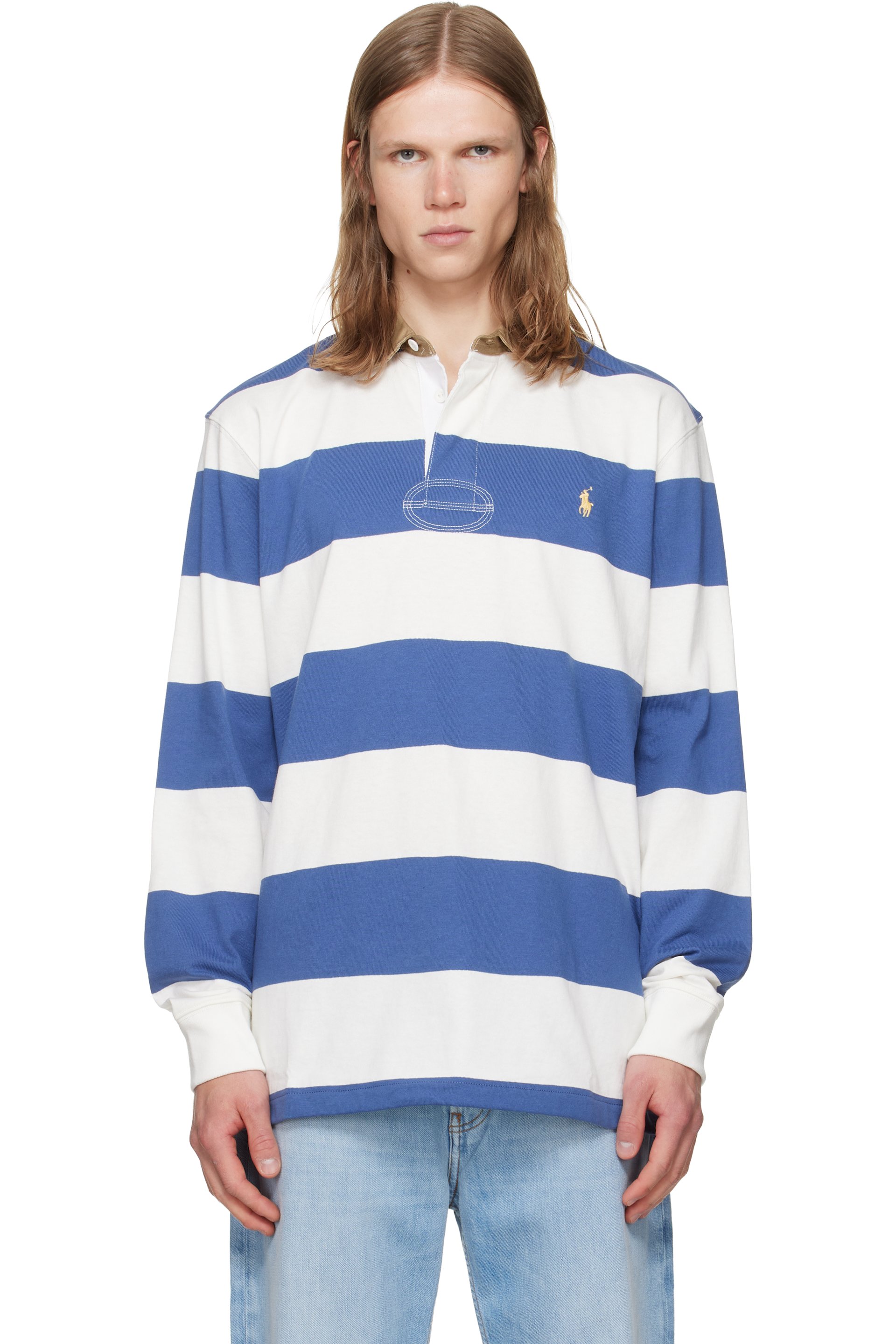 Polo Ralph Lauren - White & Navy Classic Fit Khaki-Collar Rugby Shirt