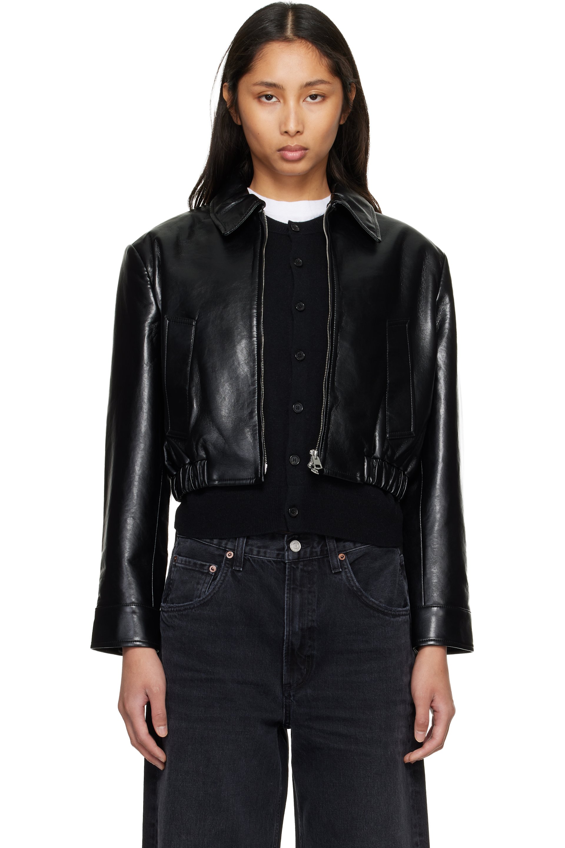 AGOLDE - Black Nahla Cropped Recycled Leather Jacket