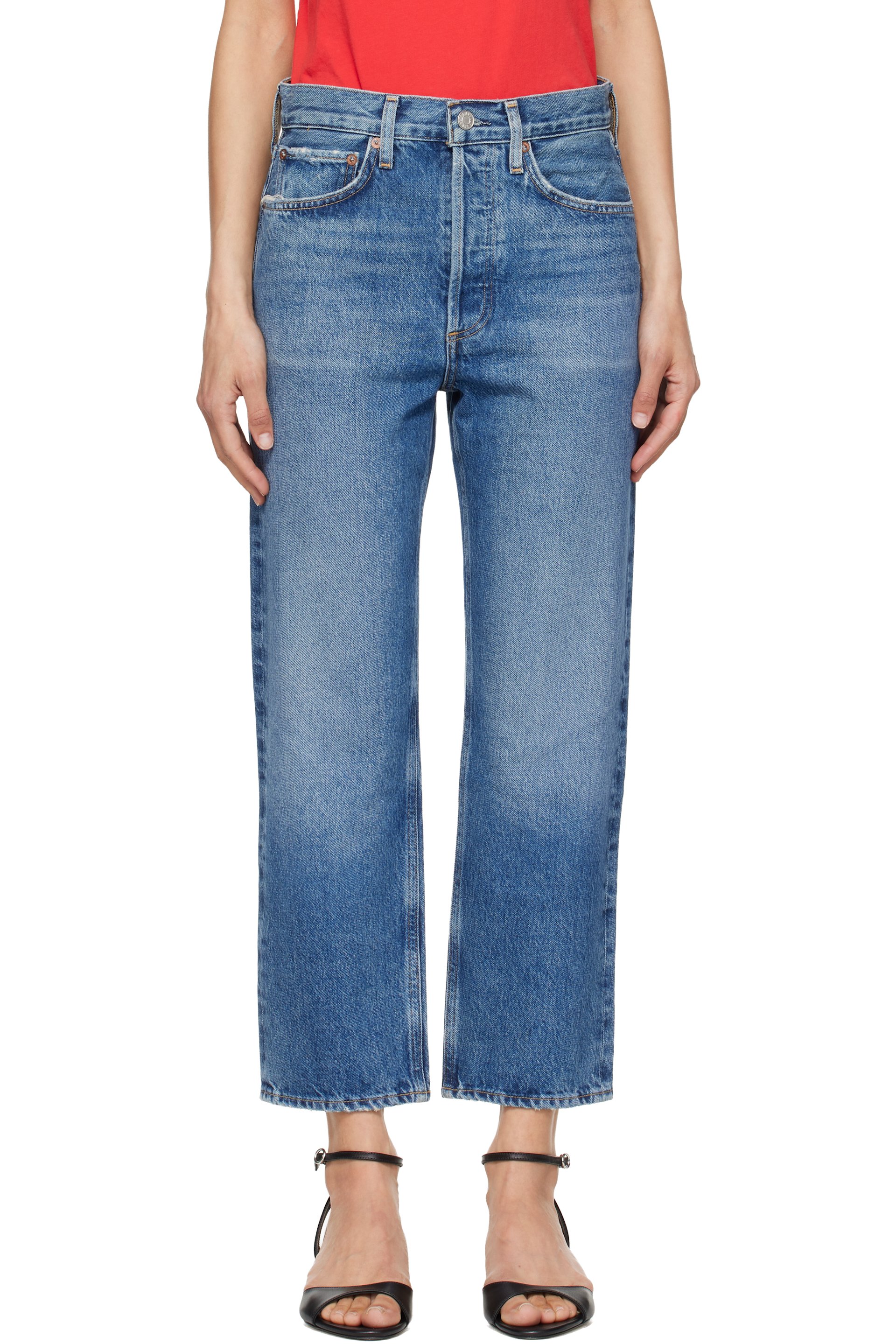 AGOLDE - Blue 90's Crop Mid Rise Straight Jeans