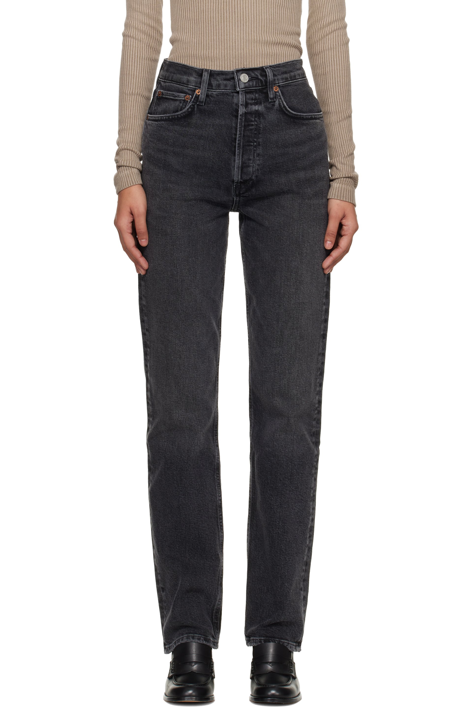 AGOLDE - Black 90's Pinch Waist Long Comfort Stretch Jeans