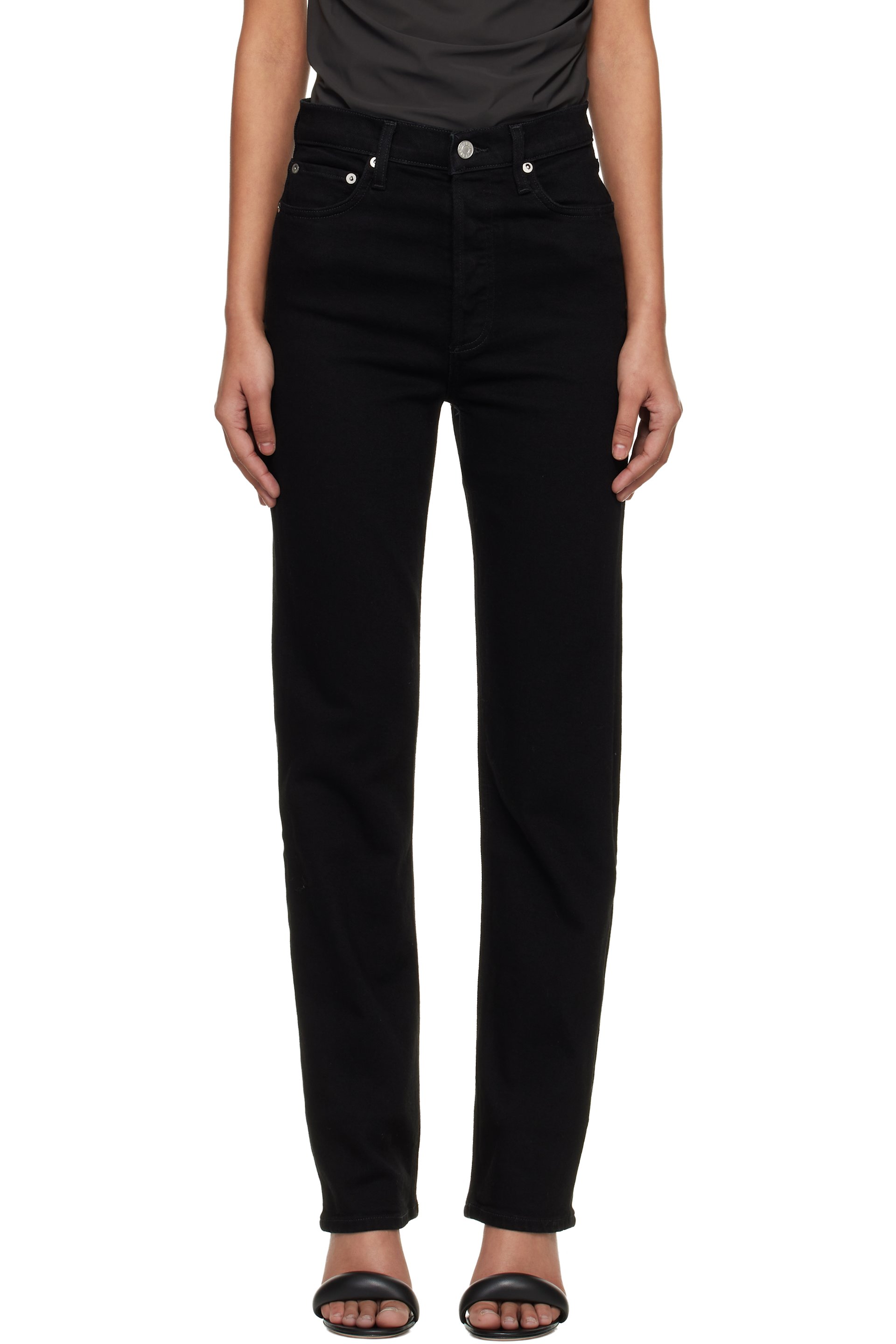 AGOLDE - Black 90's Pinch Waist High Rise Straight Long Jeans