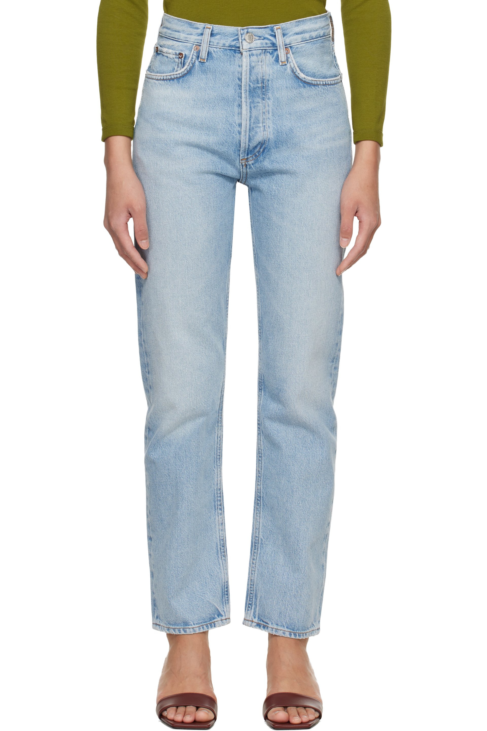 AGOLDE - Blue 90's Pinch Waist High Rise Straight Jeans
