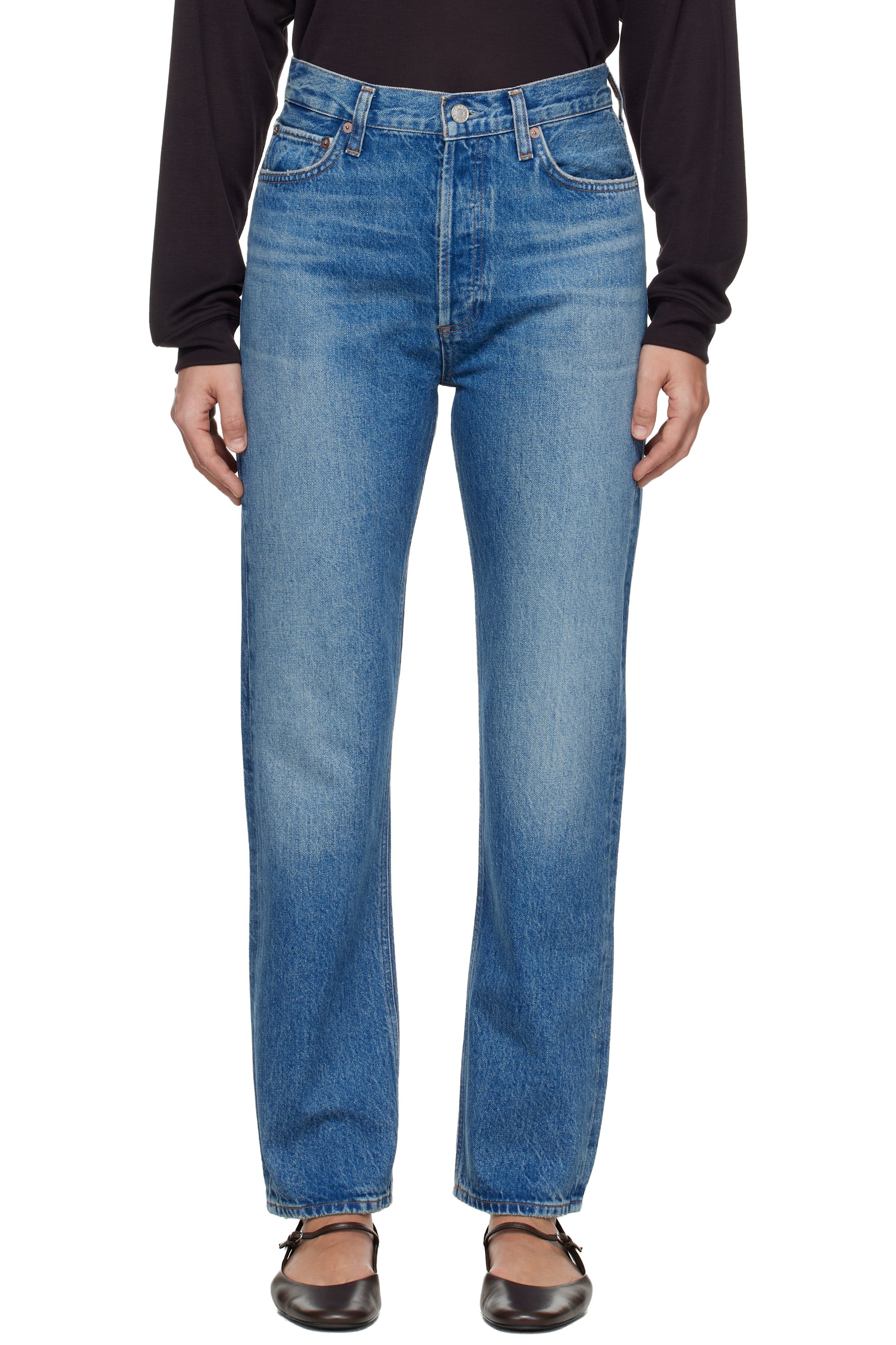 AGOLDE - Blue 90s Pinch Waist High Rise Straight Jeans