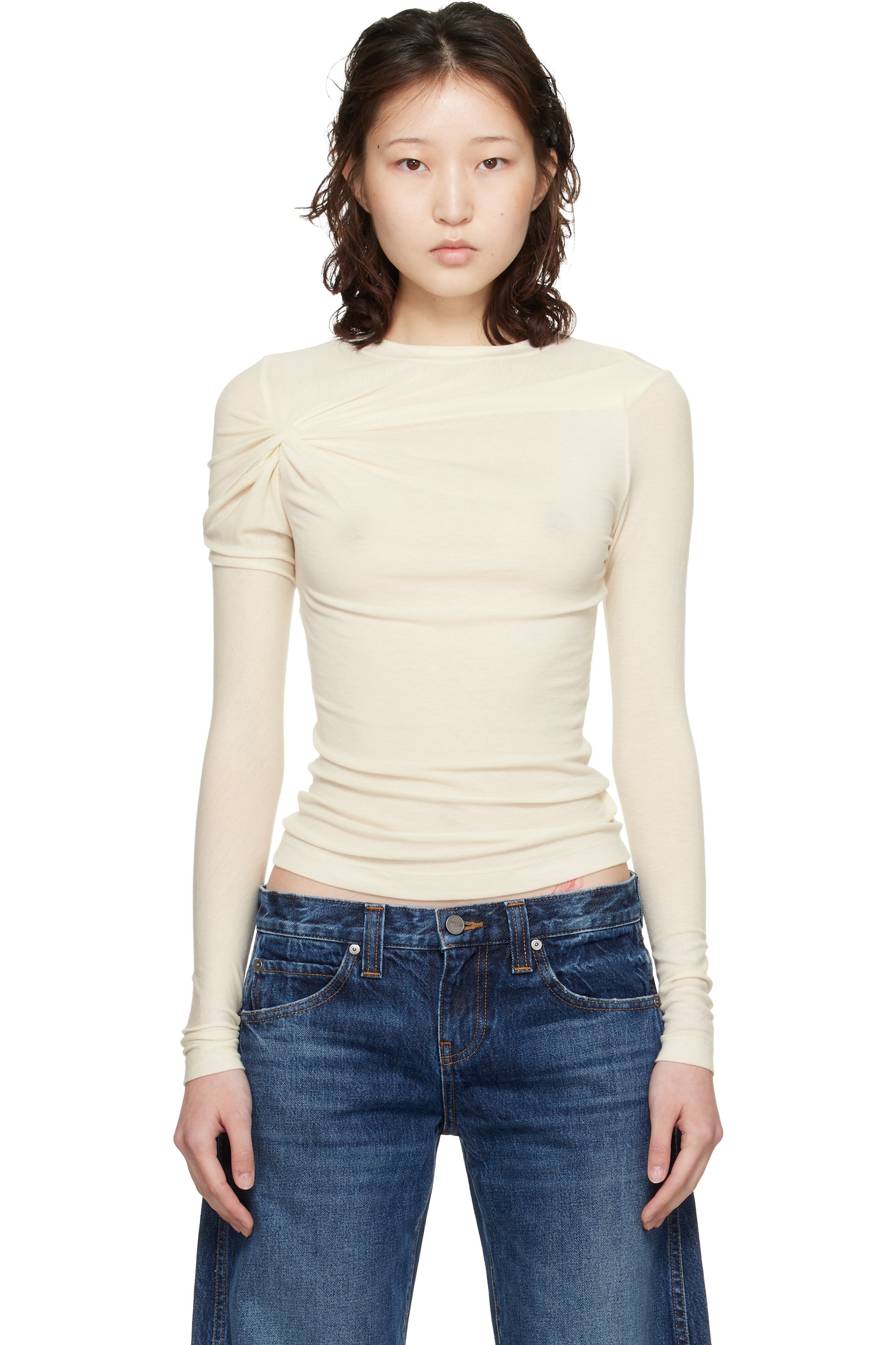AGOLDE - T-shirt à manches longues Lissa blanc cassé