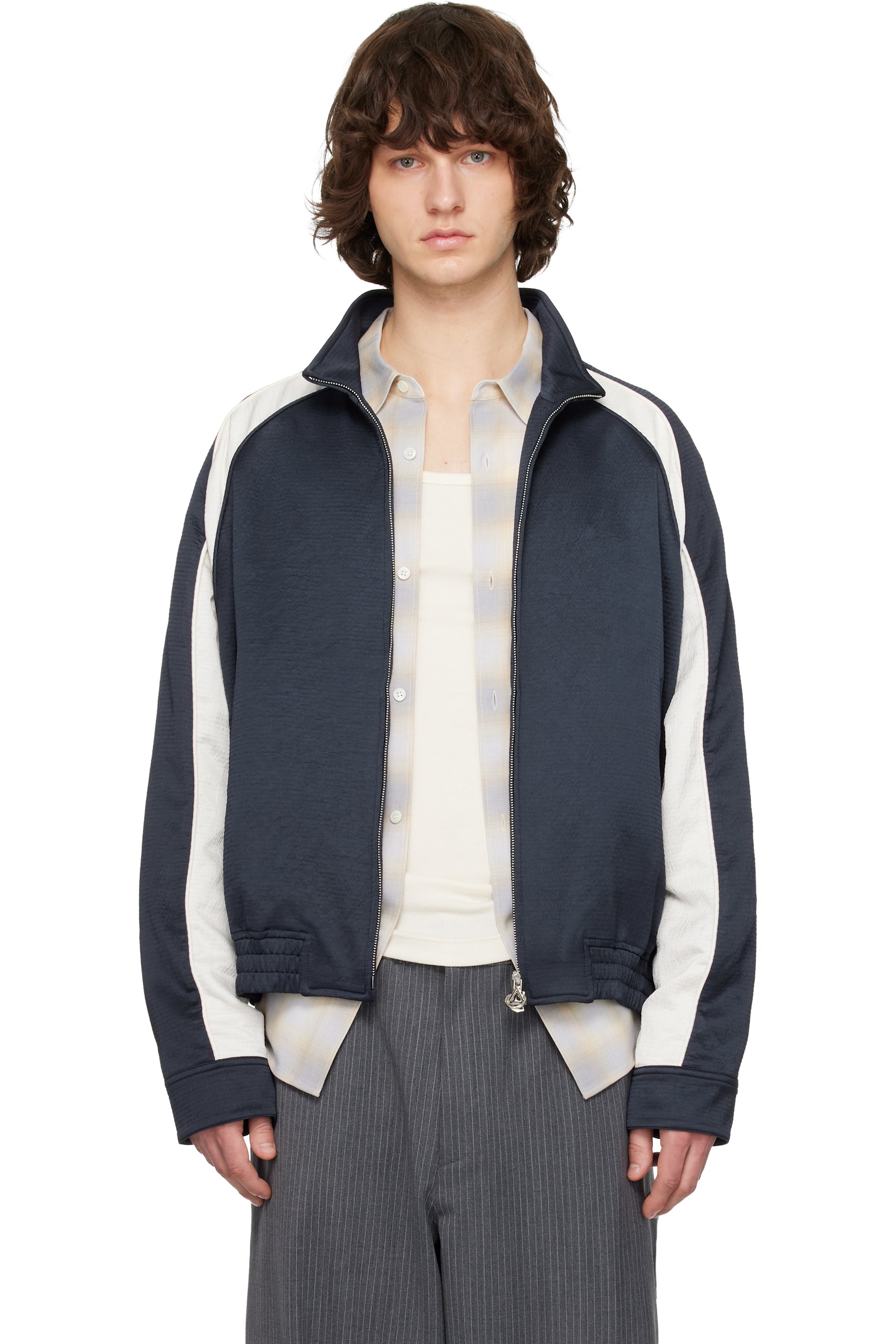 Solid Homme - 海军蓝撞色运动夹克