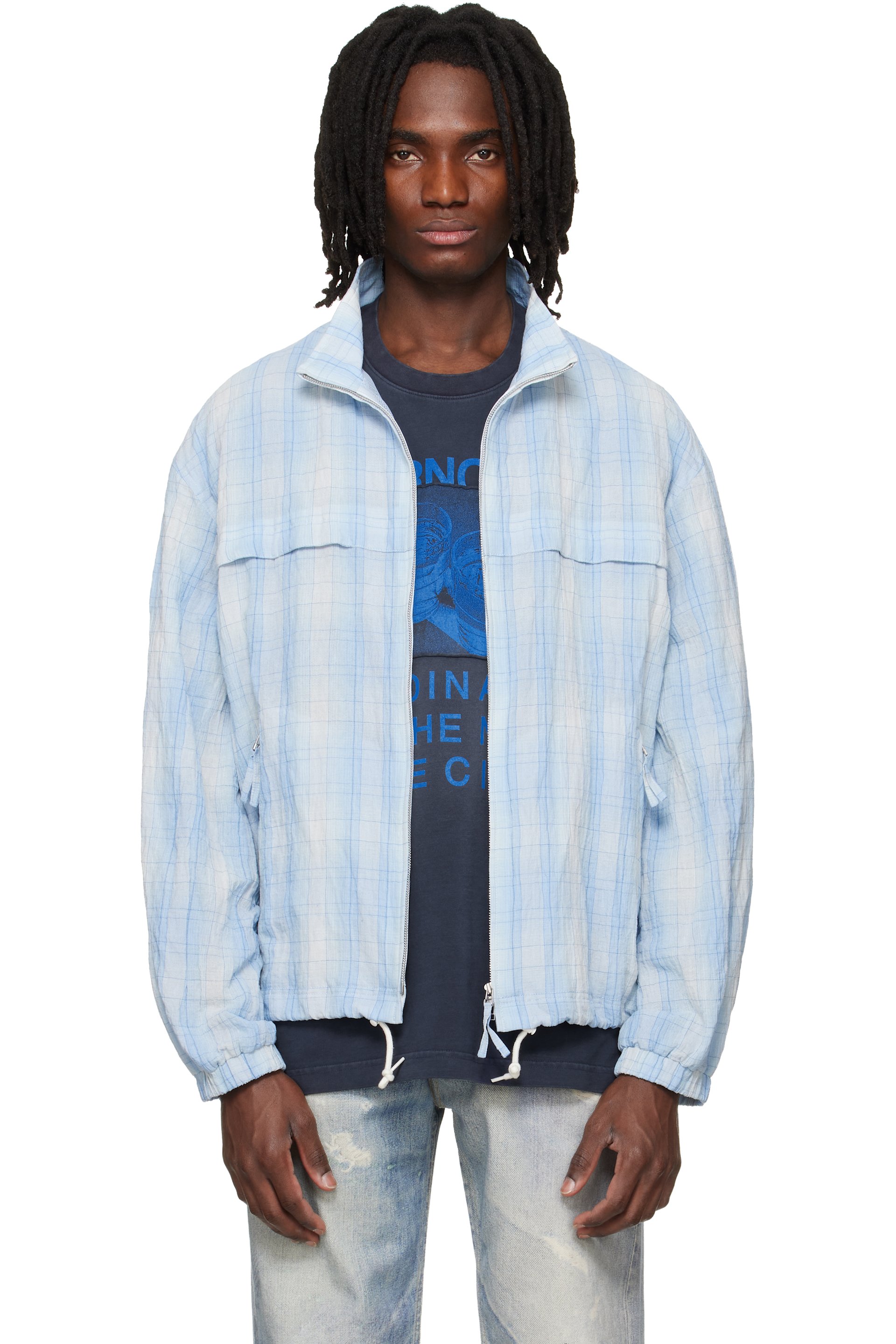 Solid Homme - 蓝色 High Neck Check 夹克