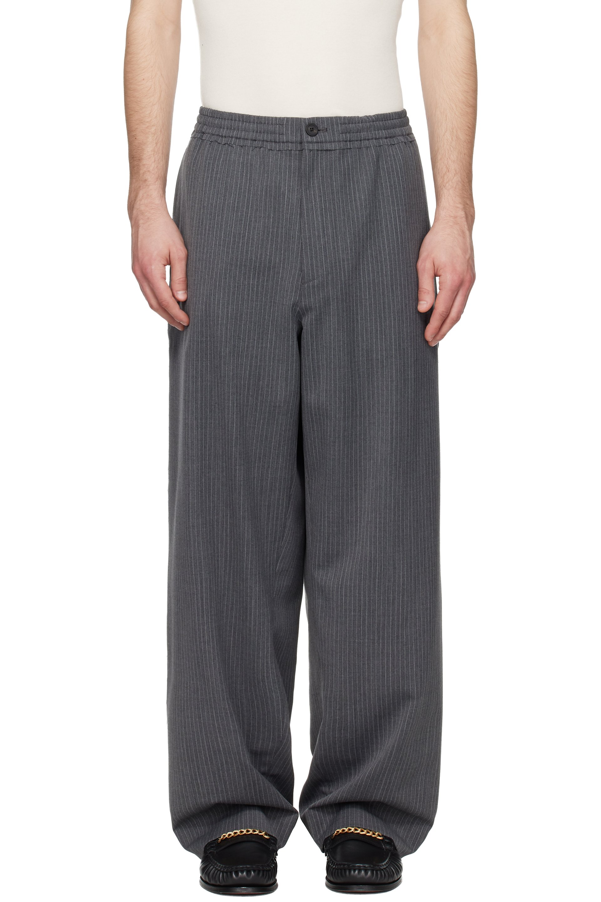 Solid Homme - Gray Striped Wool Trousers