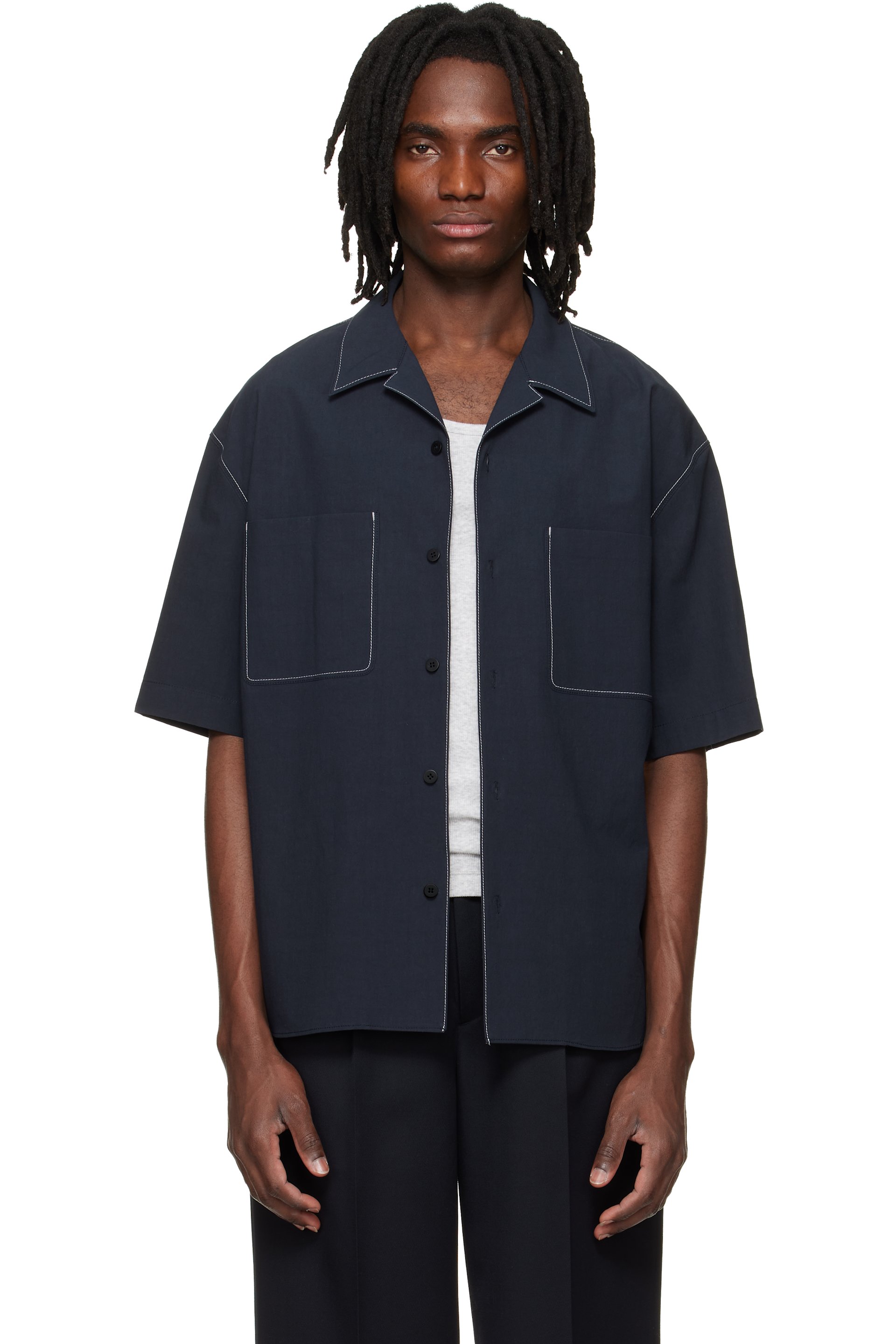 Solid Homme - Navy Camp Collar Shirt