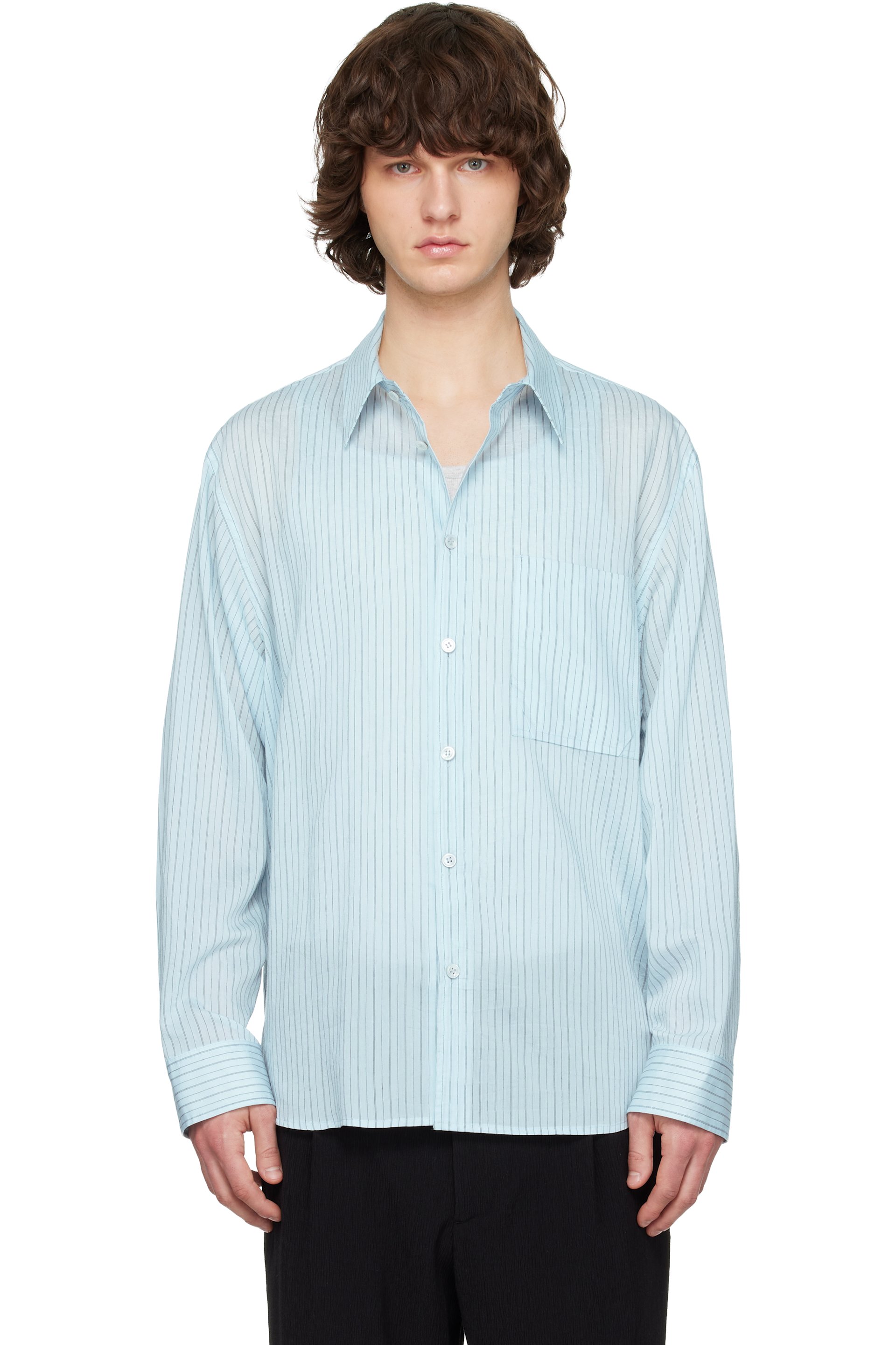 Solid Homme - Blue Lyocell Nylon Stripe Shirt