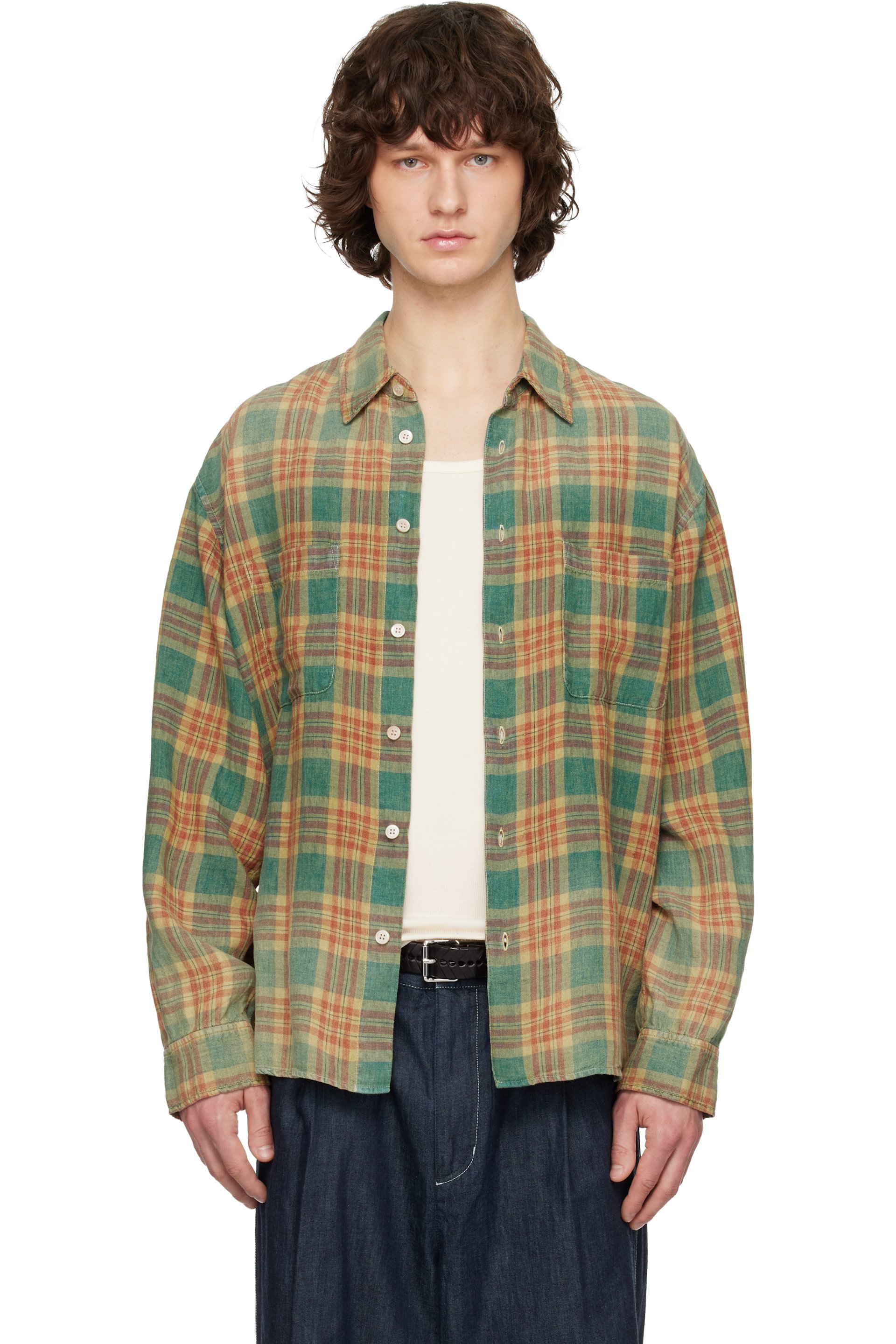 Solid Homme - Blue & Yellow Bleached Linen Check Shirt