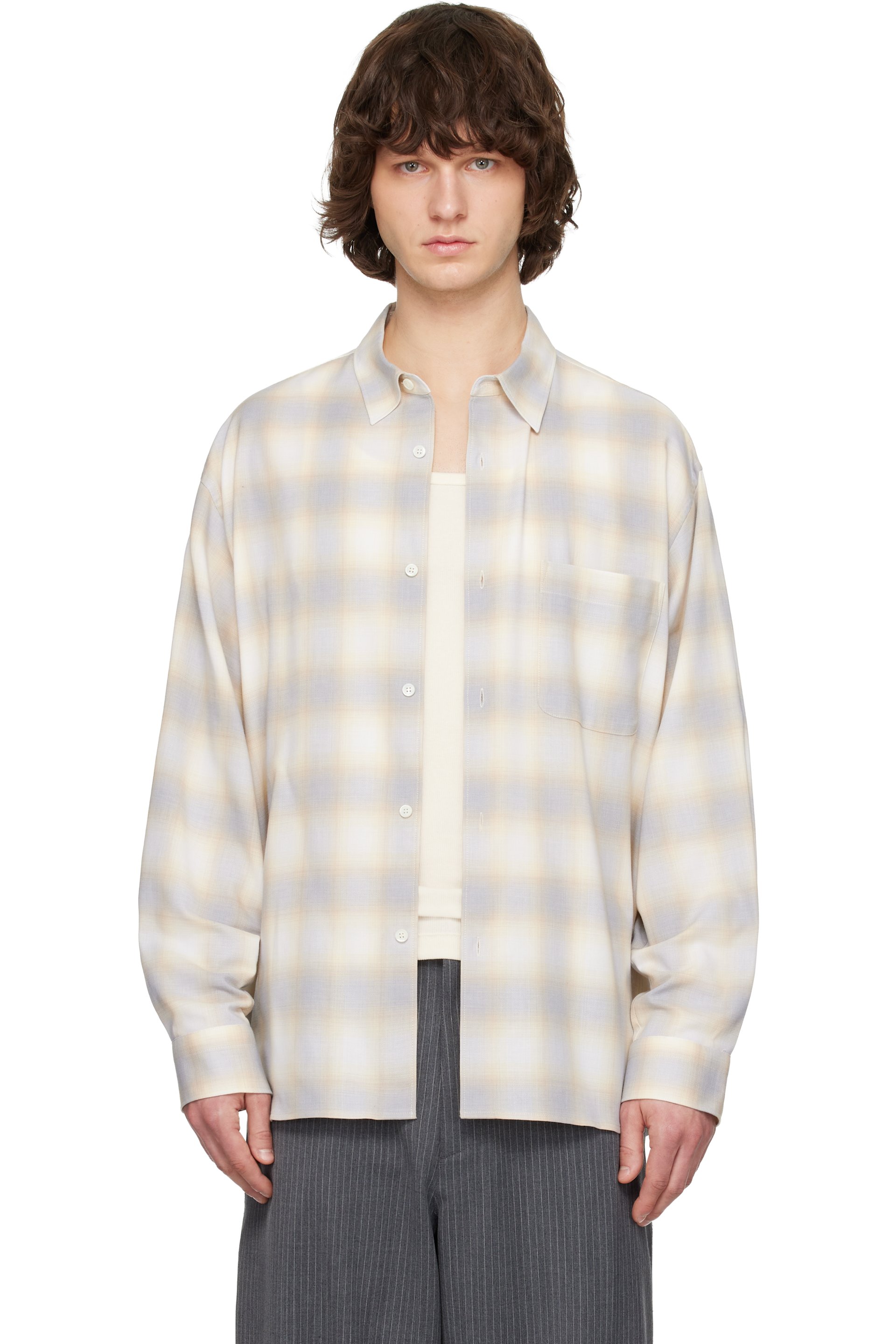 Solid Homme - Yellow & Gray Wool Cotton Check Shirt