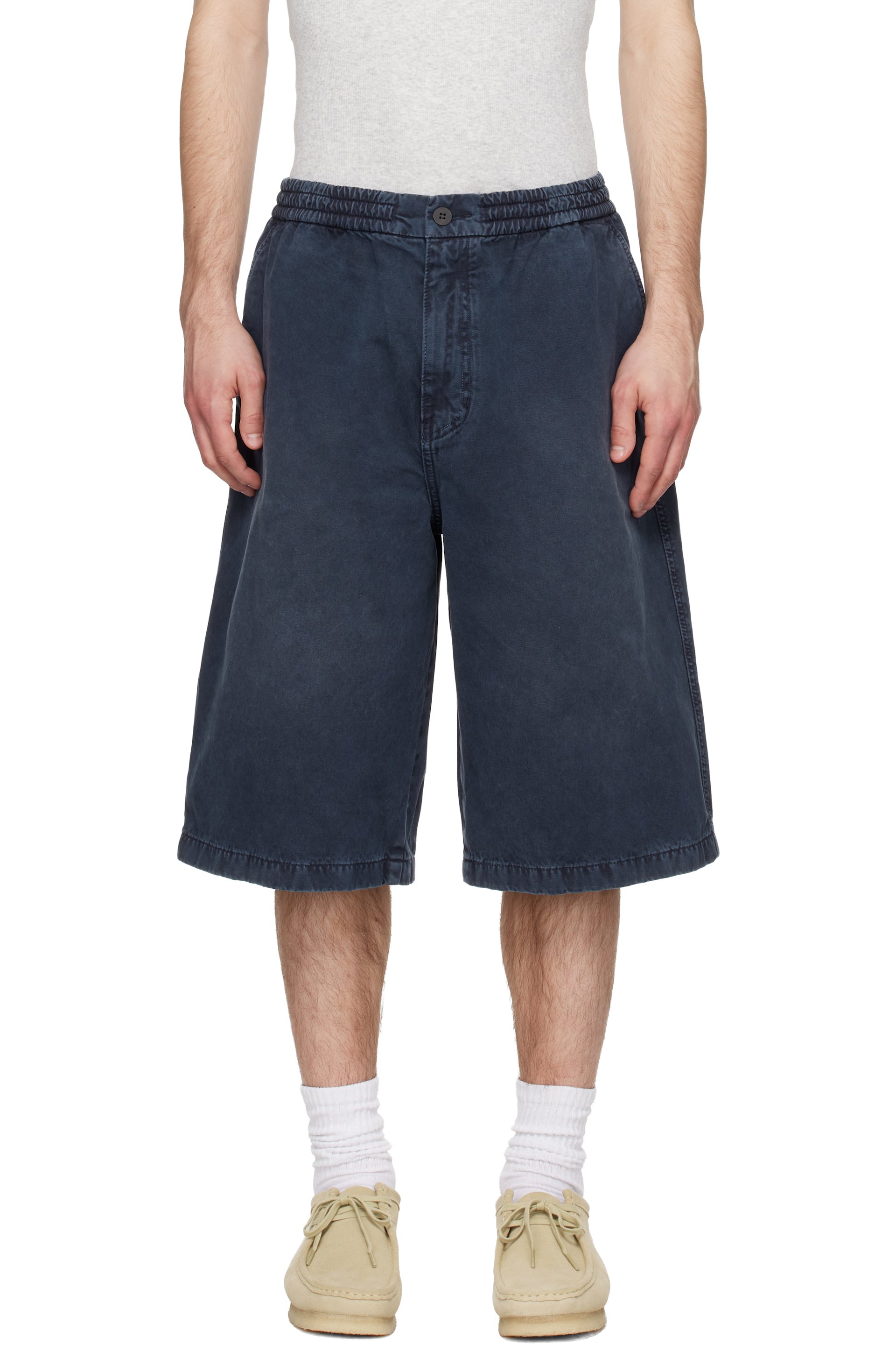 Solid Homme - Short gris en denim à effet délavé