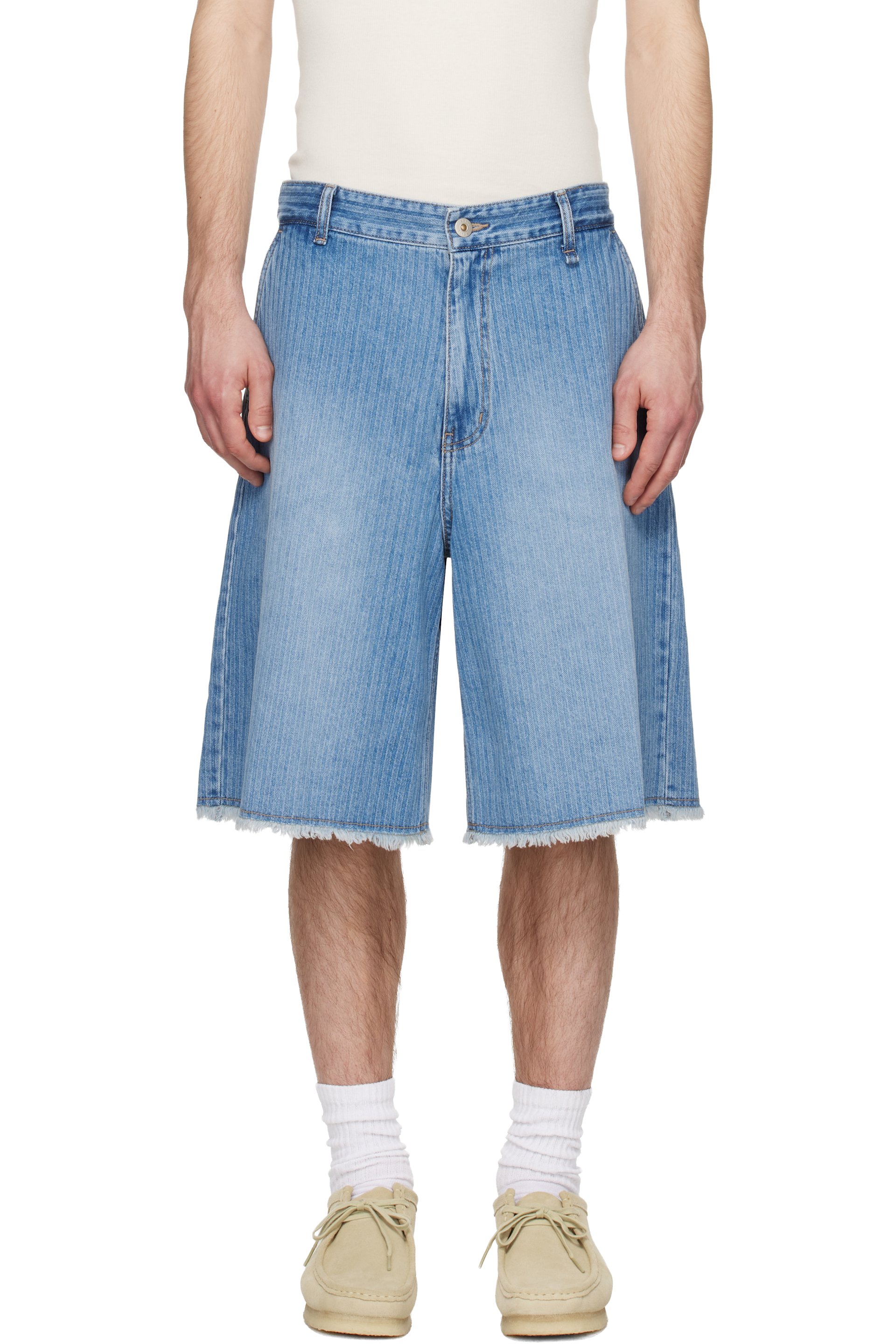Solid Homme - Bermuda bleu en denim à rayures
