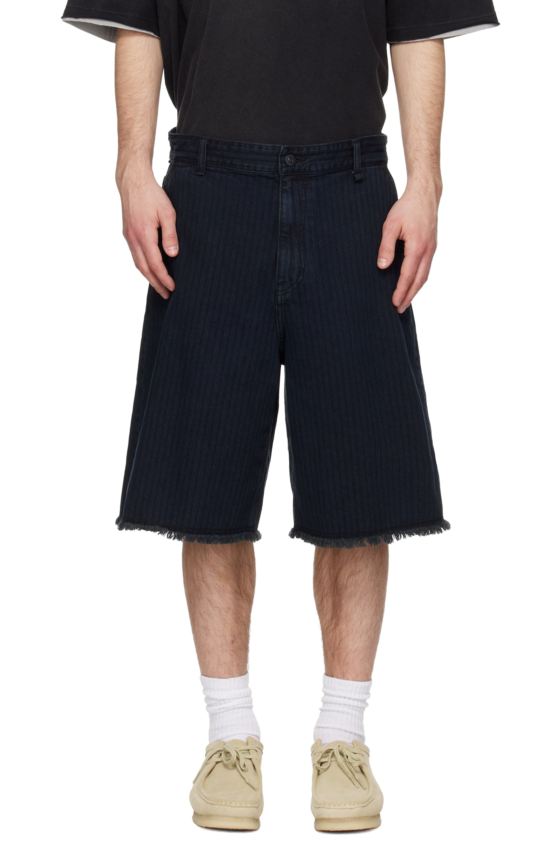 Solid Homme - Bermuda noir en denim à rayures