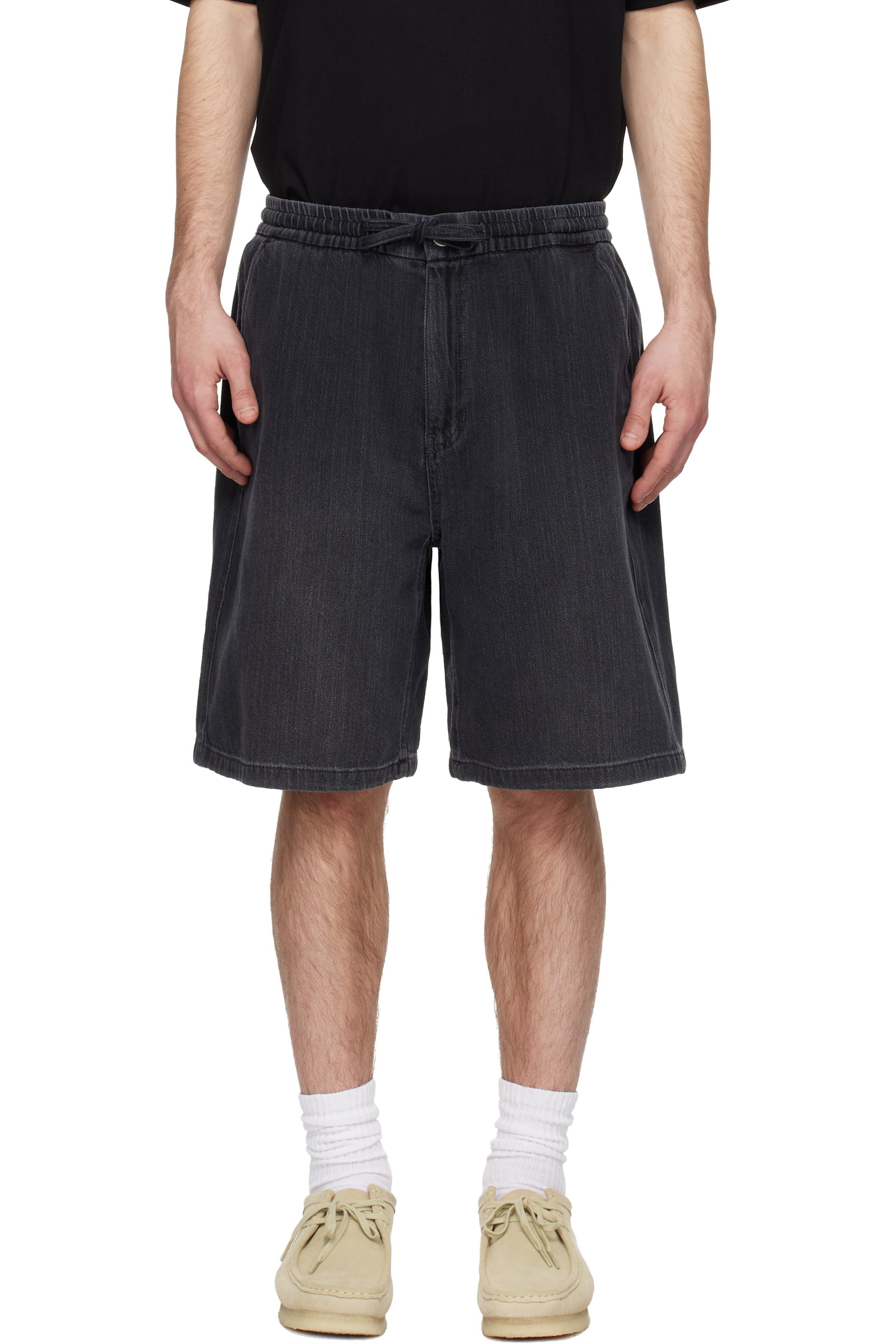 Solid Homme - Short gris en denim à cordon coulissant