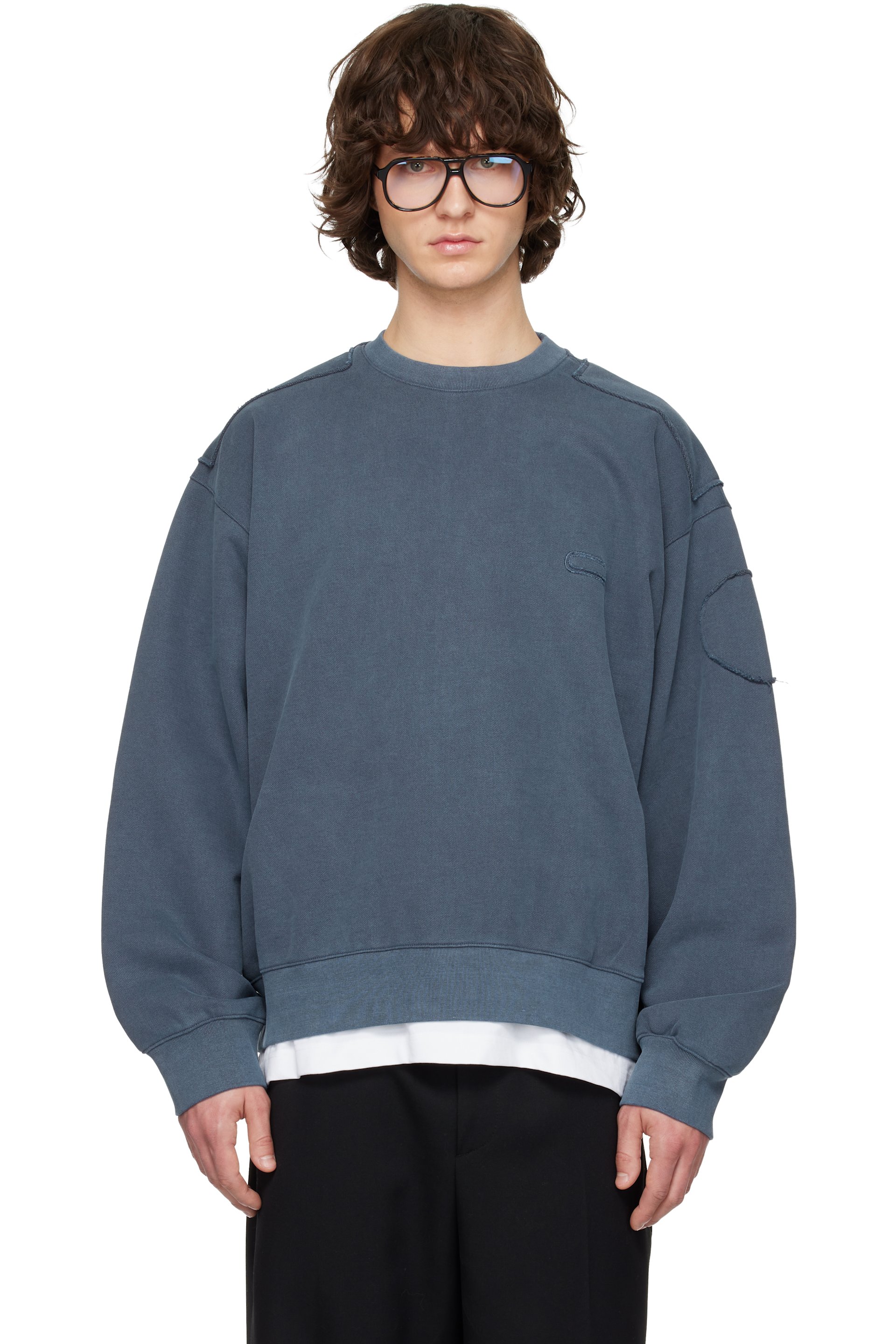 Solid Homme - Navy Solid Out Seam Sweatshirt