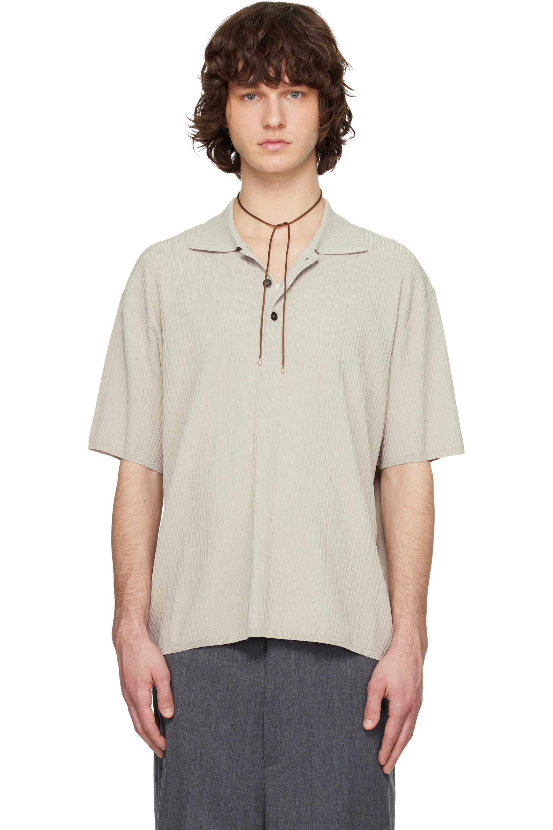 Solid Homme - Beige Crease Short Sleeve Collared Knit Polo