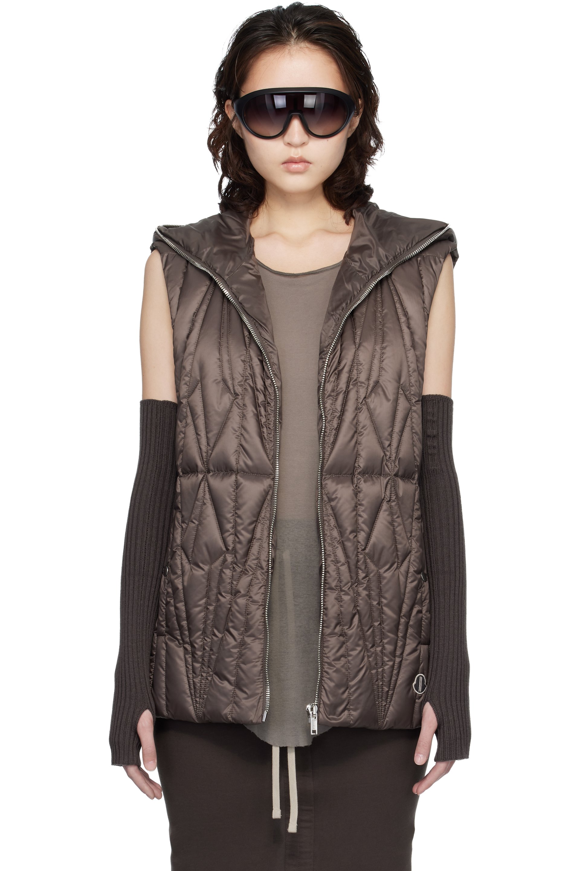 Rick Owens - Moncler + Rick Owens Brown Geocamo Ziplock Down Vest
