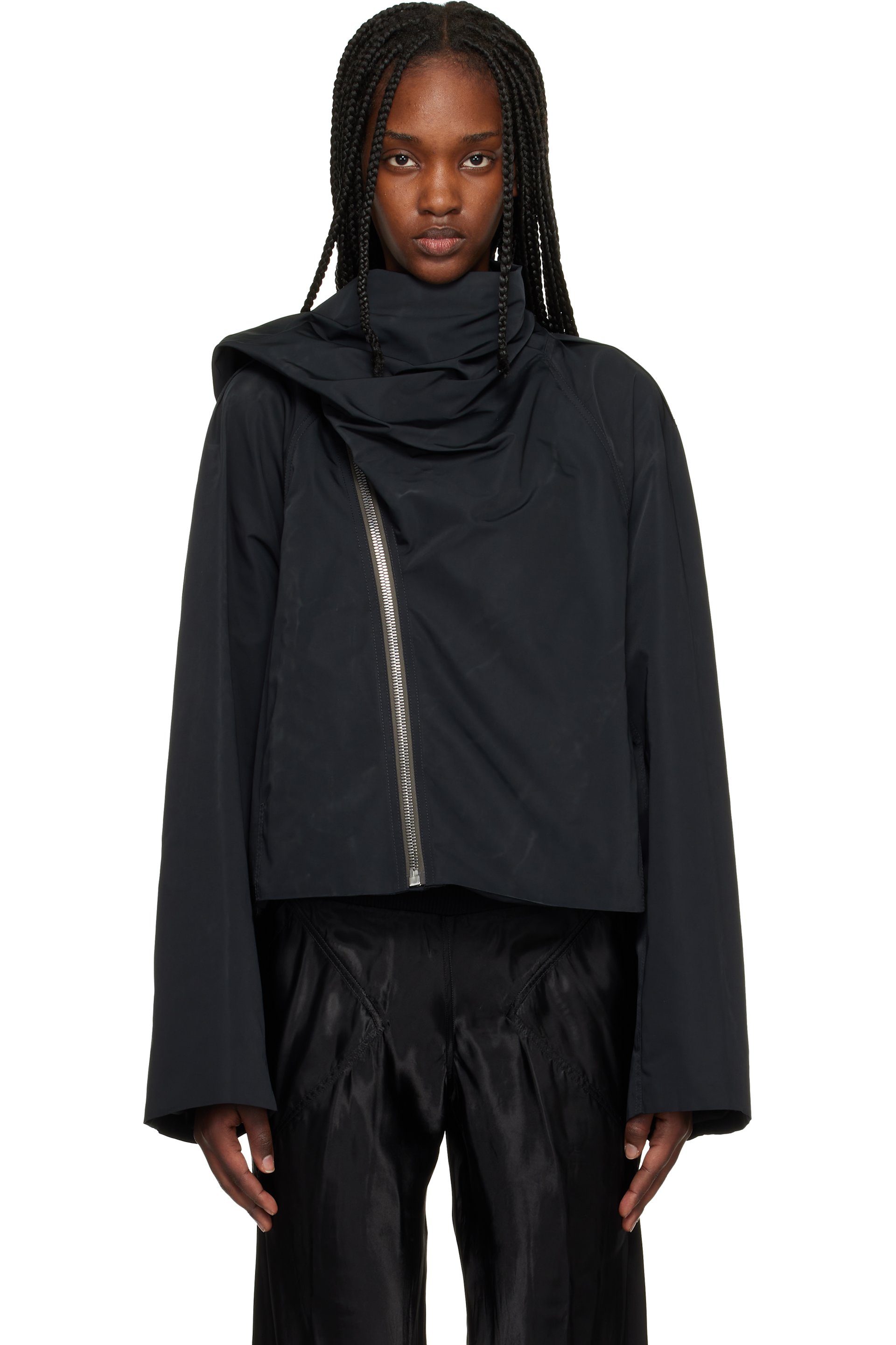Rick Owens - Black Temple Cropped Scarf Flight Jacket