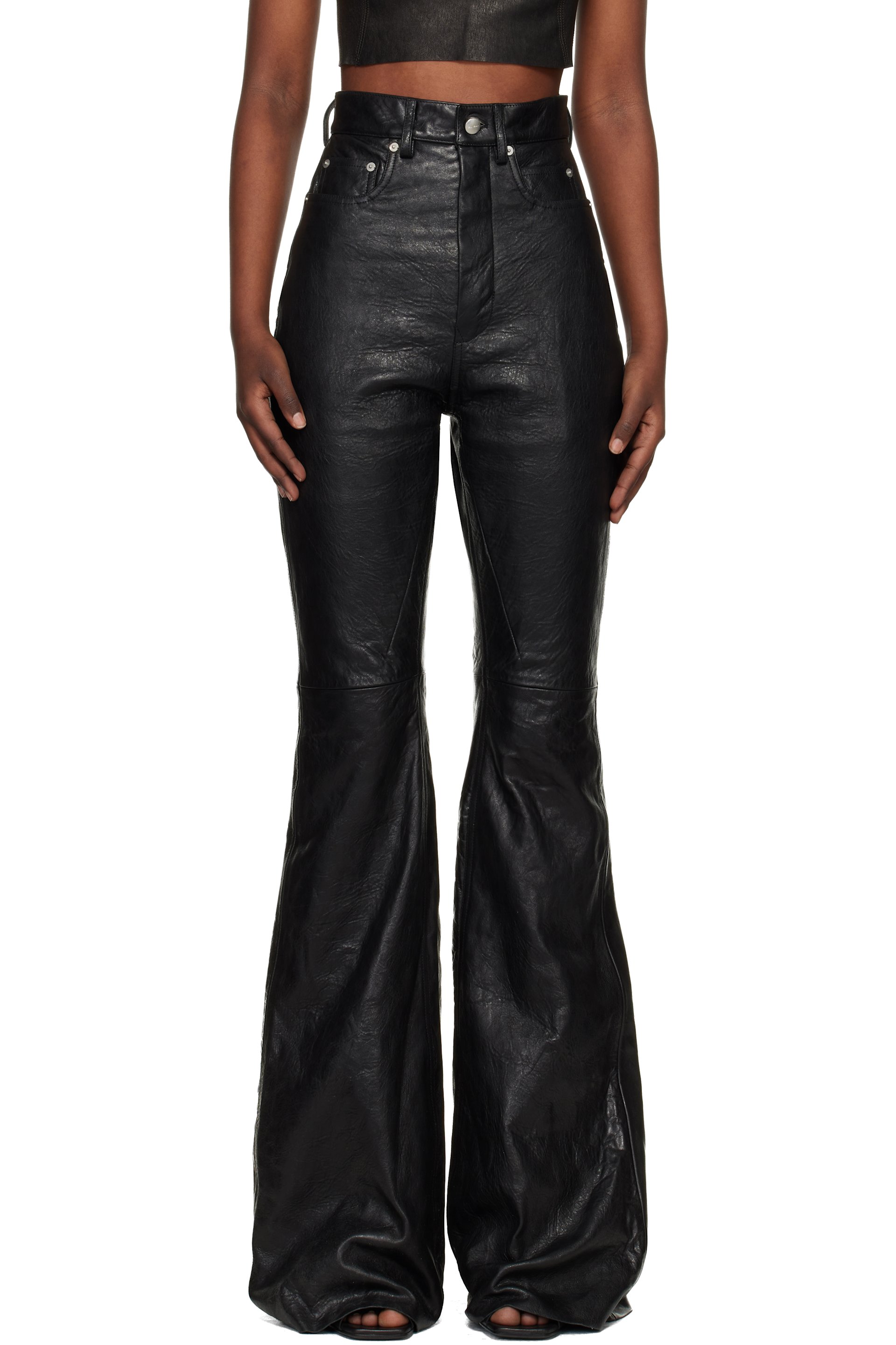 Rick Owens - Pantalon semi-évasé Bolan noir en cuir - Temple
