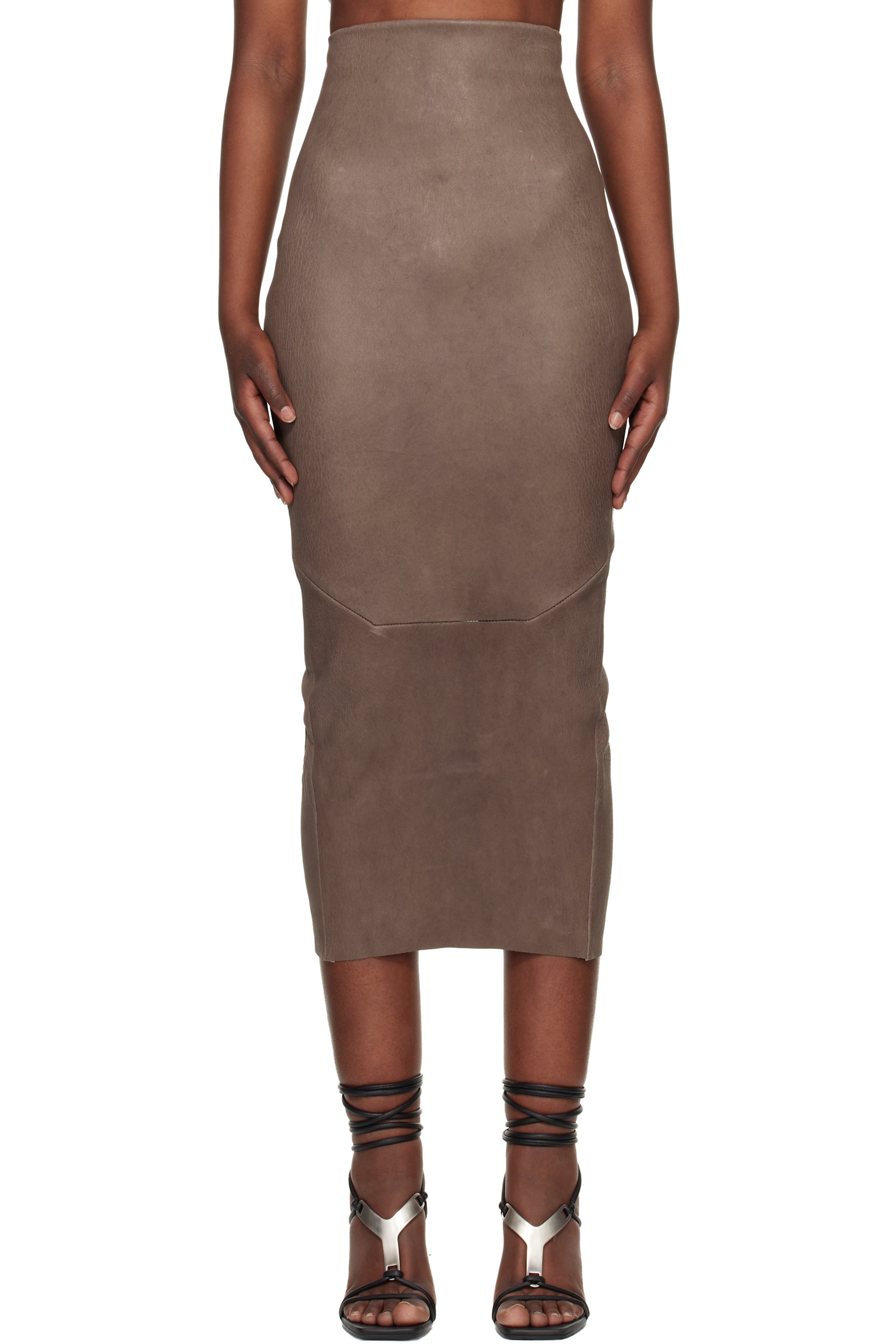 Rick Owens - Jupe colonne midi Dirt grise en cuir - Temple