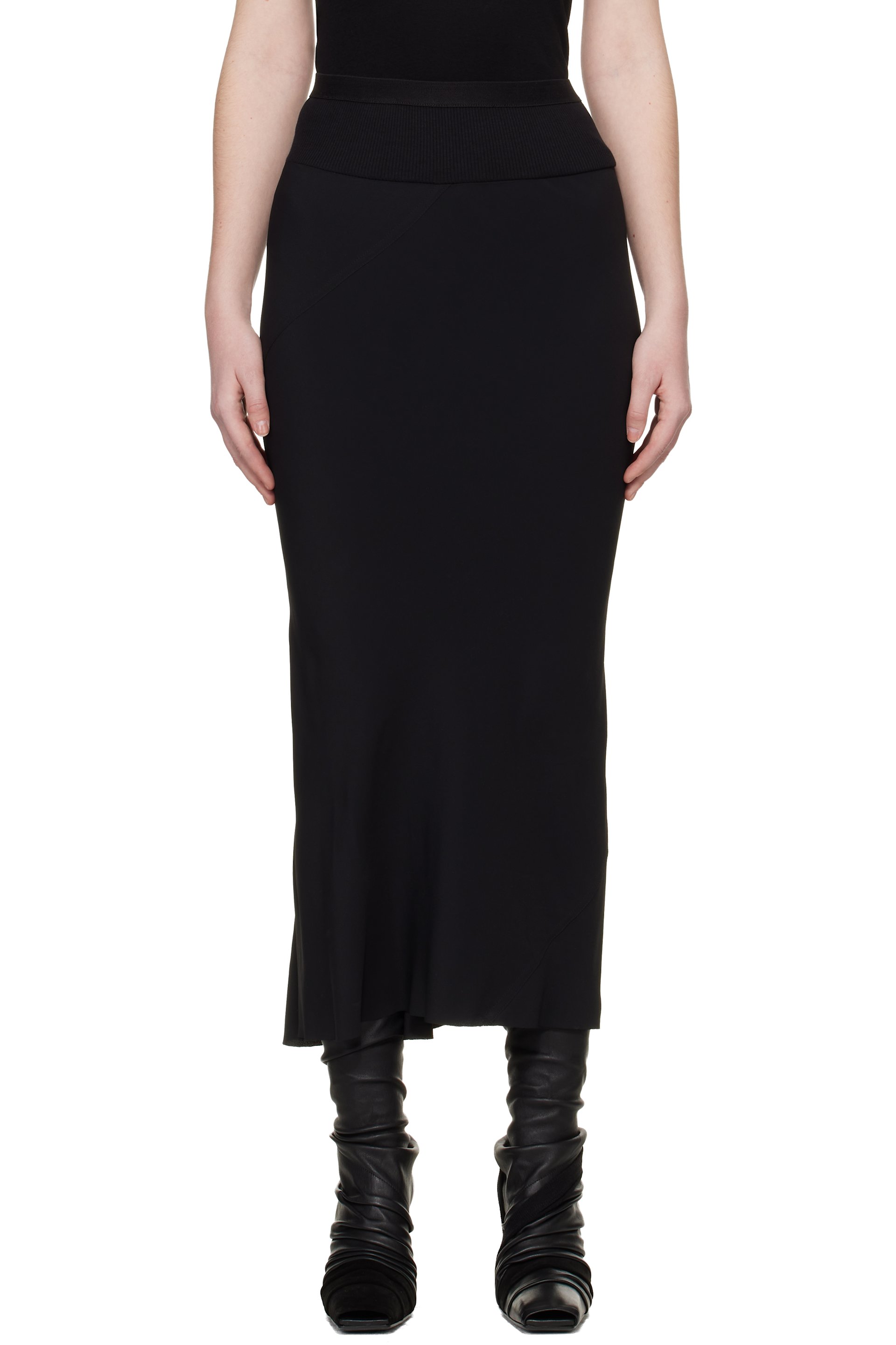 Rick Owens - Jupe midi coupée sur le biais noire - Temple