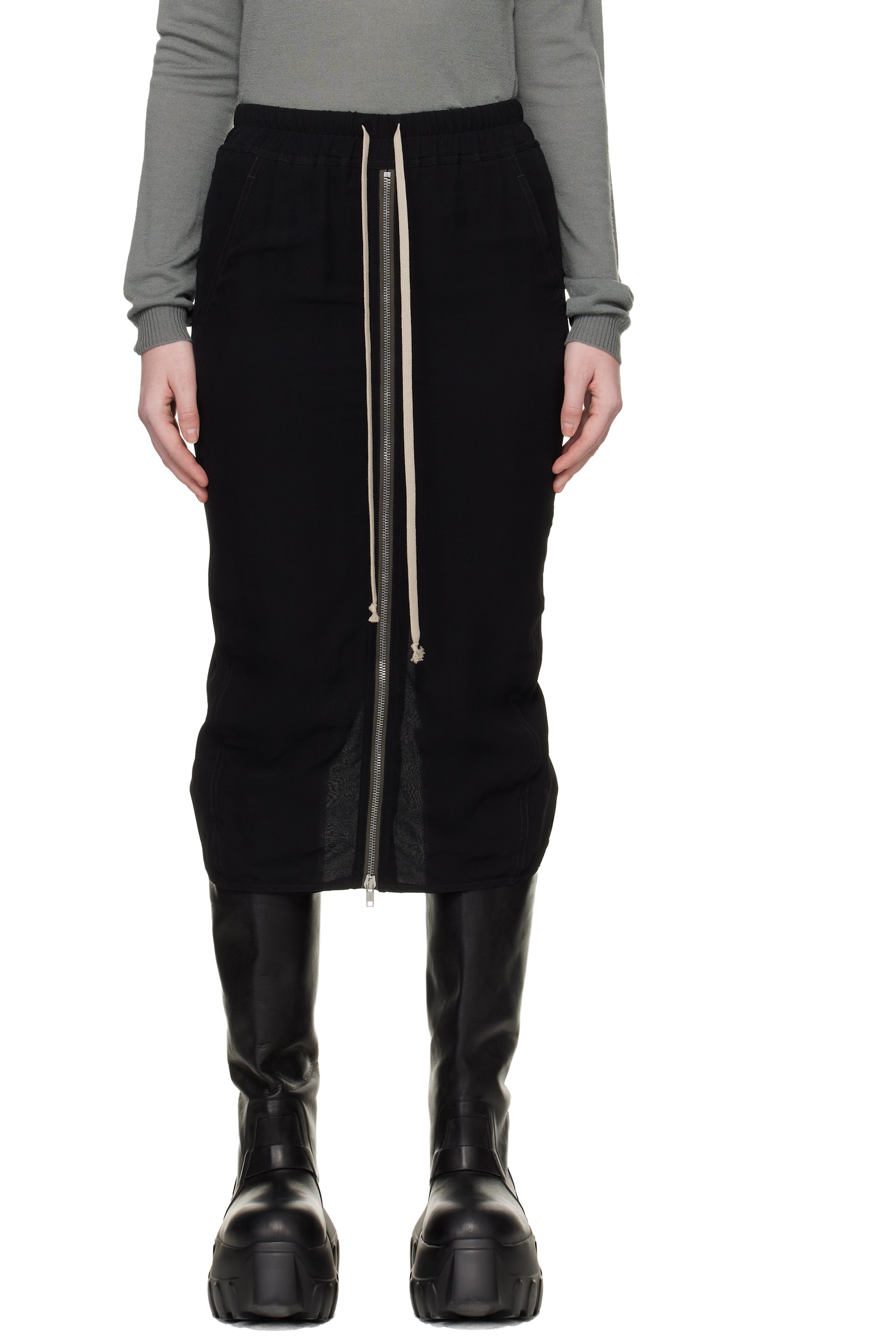 Rick Owens - Jupe colonne midi noire à glissière - Temple