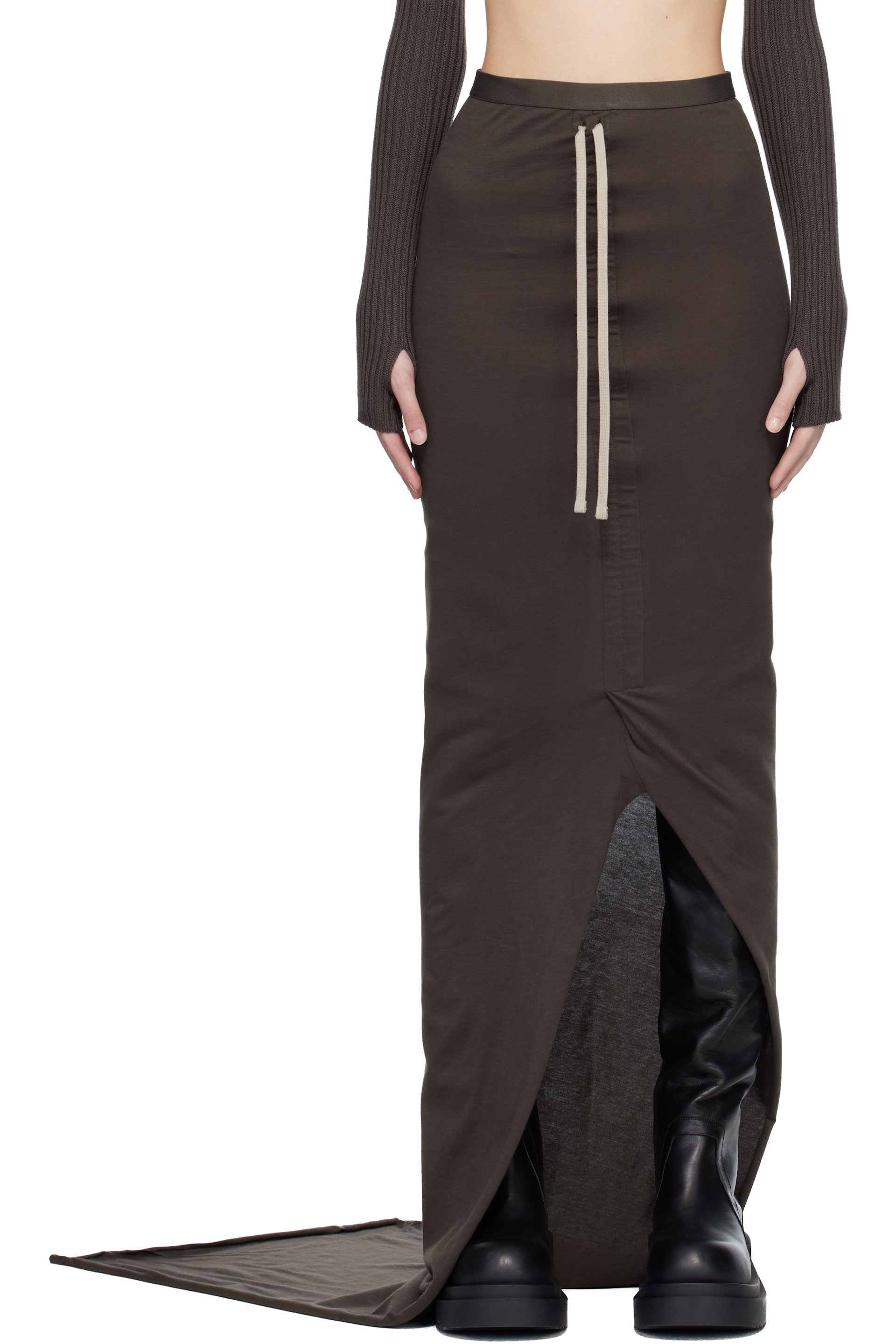 Rick Owens - Jupe longue réglable brune - Moncler + Rick Owens