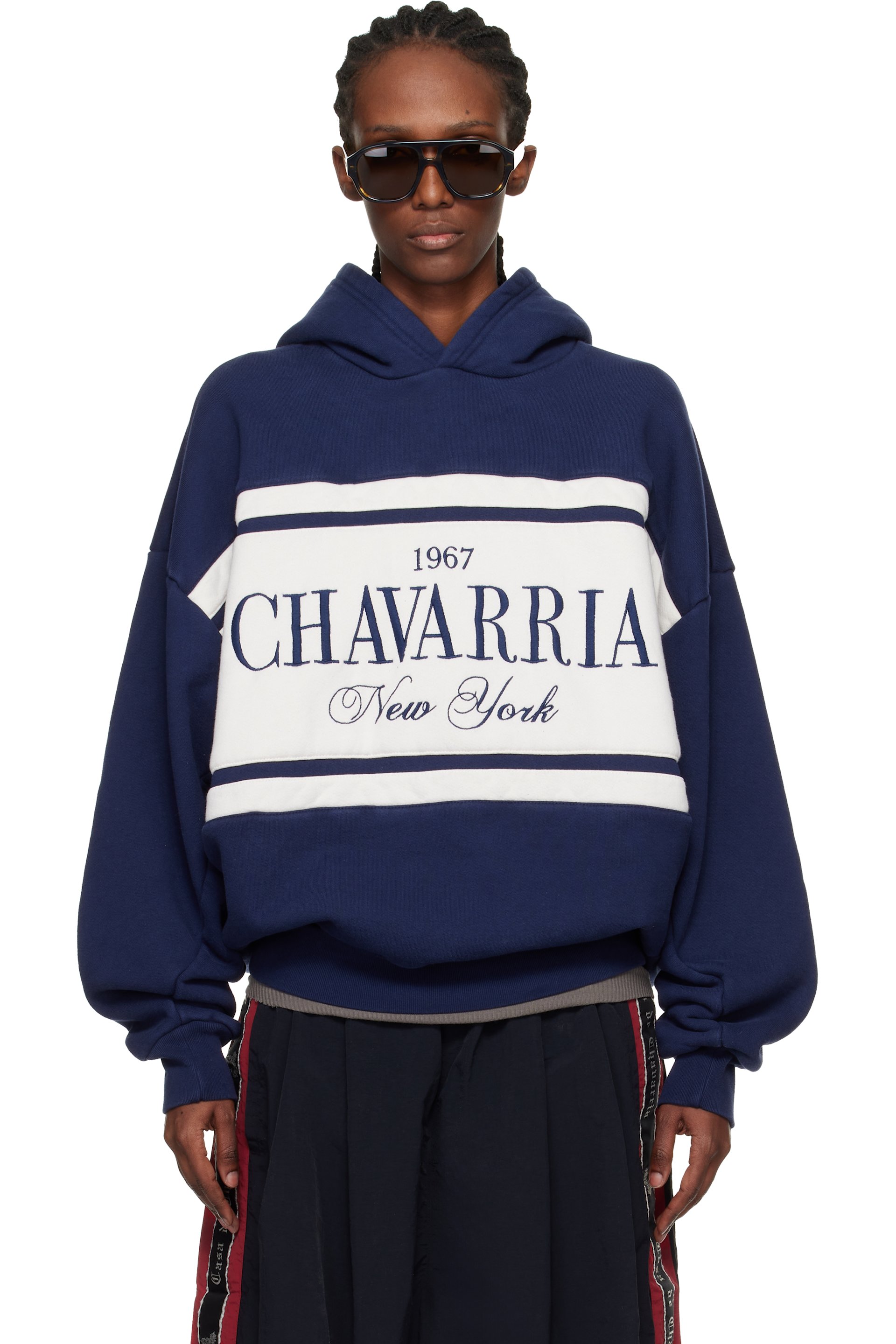 WILLY CHAVARRIA - Pull à capuche 'Chavarria' bleu marine à rayures