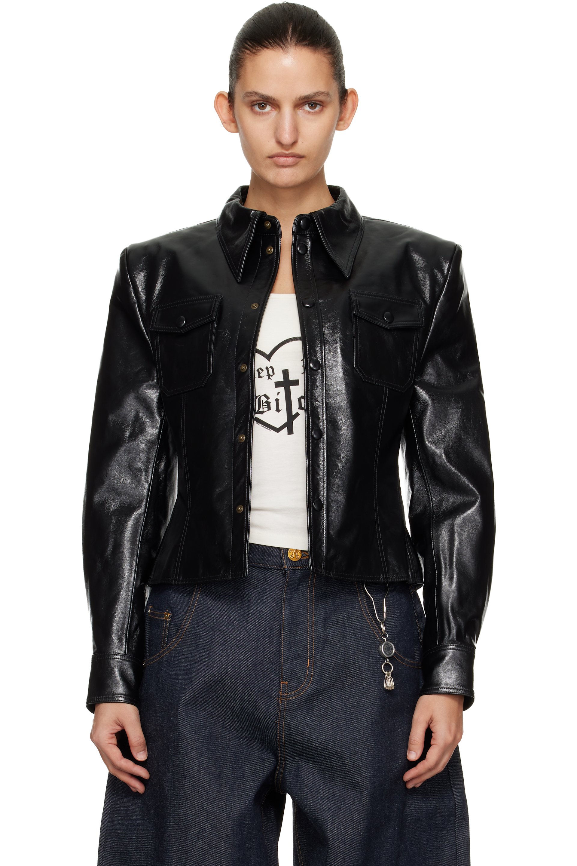 WILLY CHAVARRIA - Black Chavela L/S Leather Shirt