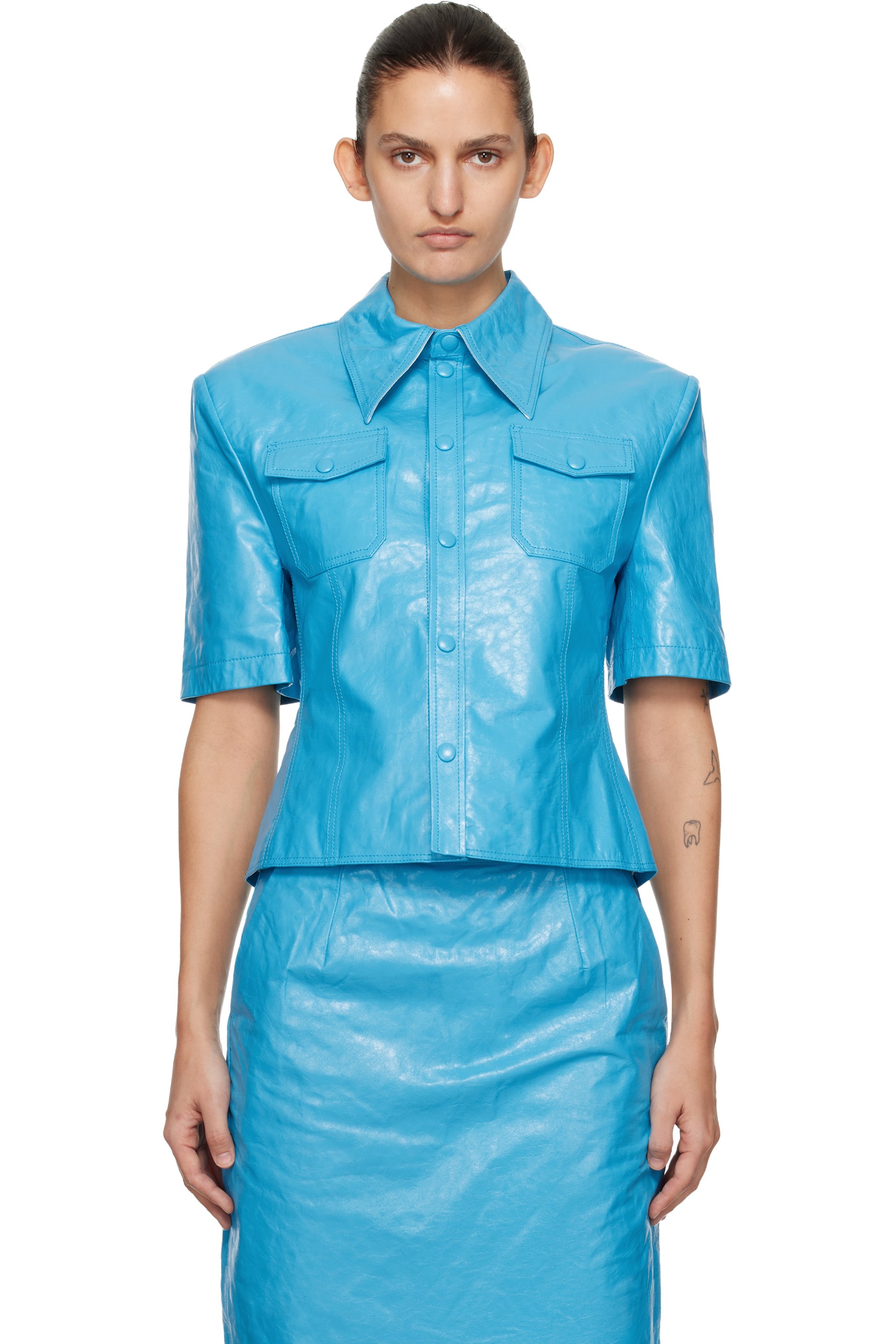 WILLY CHAVARRIA - Blue Chavela S/S Leather Shirt