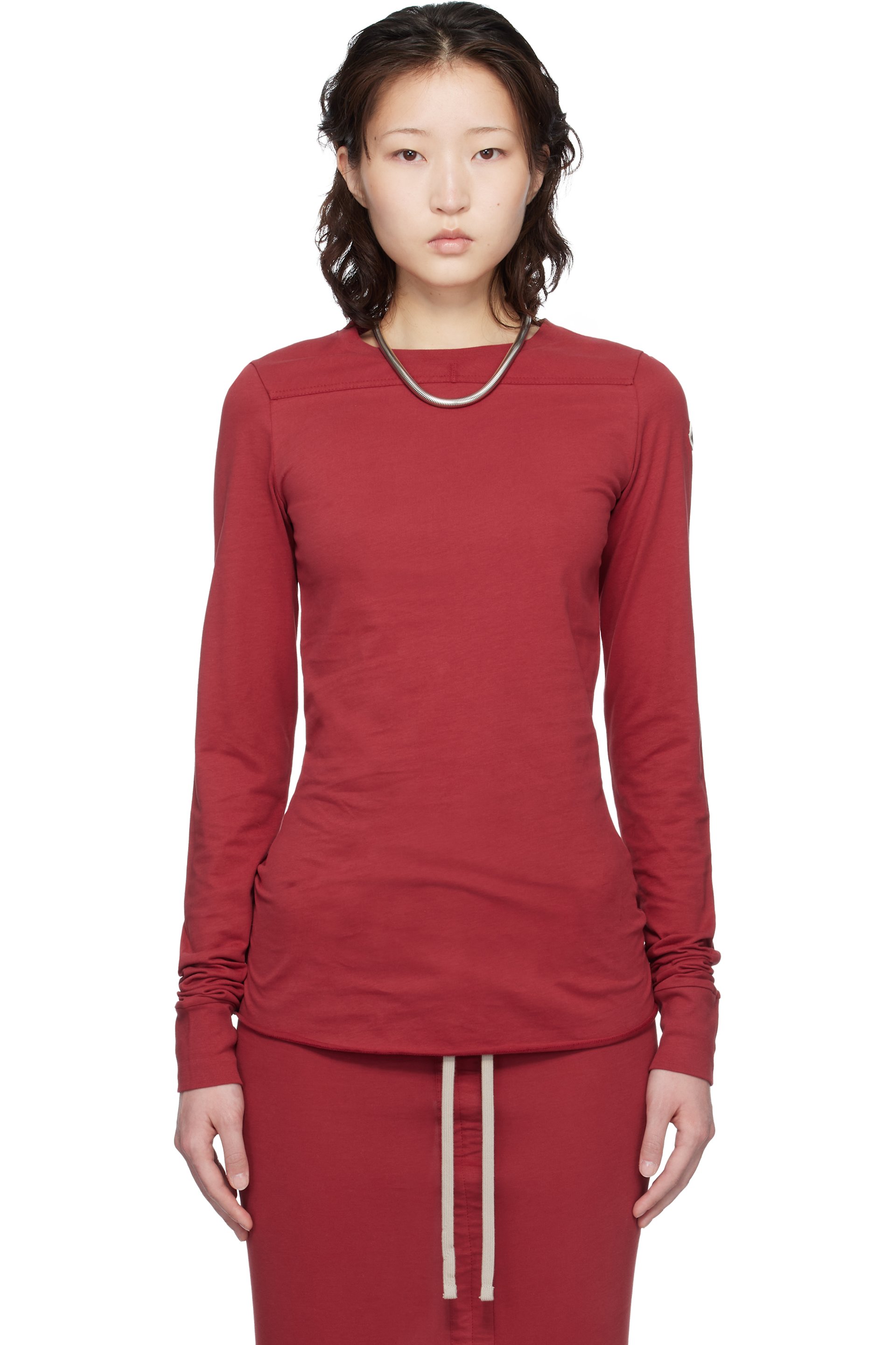 Rick Owens - T-shirt à manches longues rouge à couture horizontale - Moncler + Rick Owens