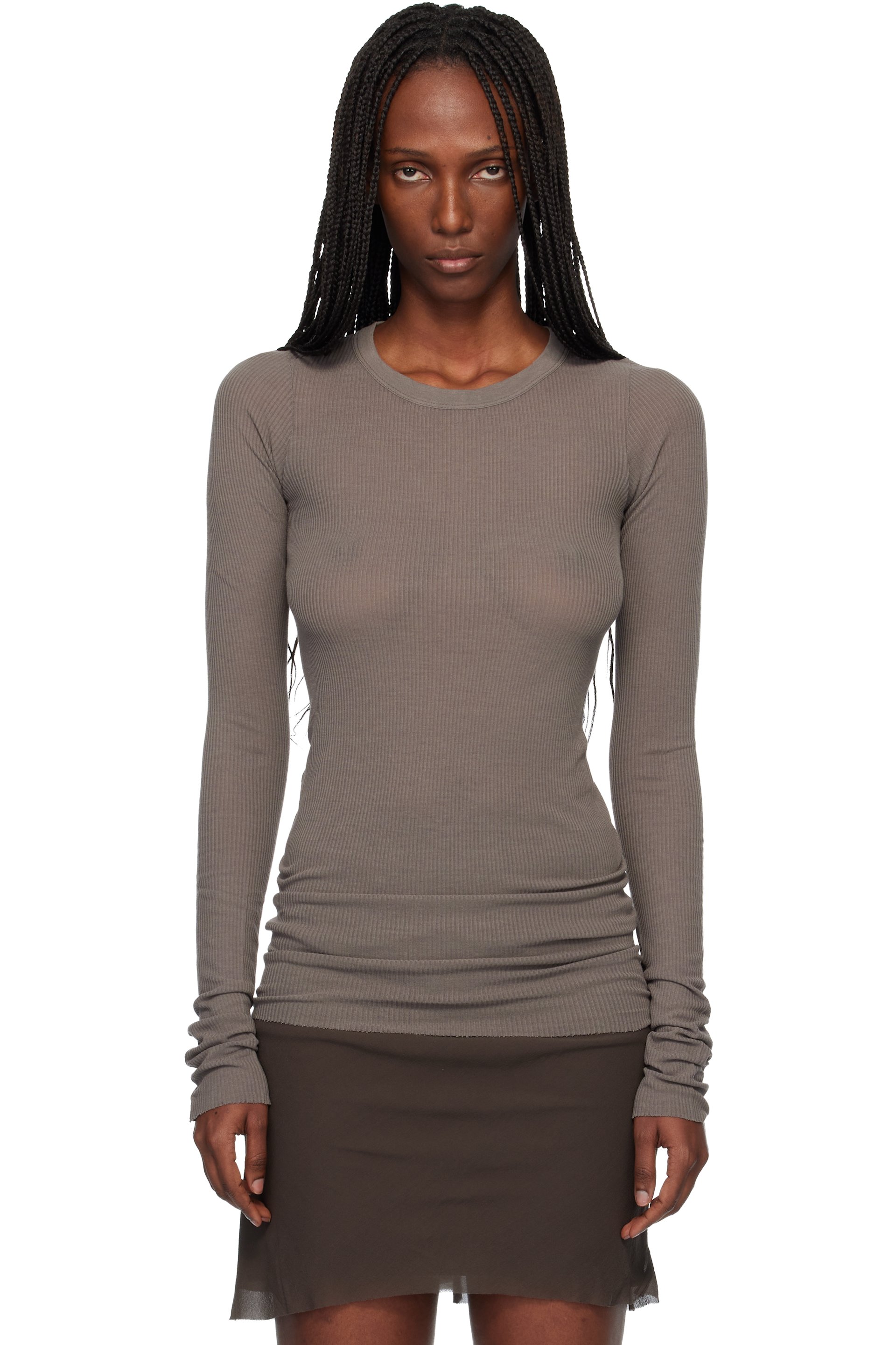 Rick Owens - T-shirt à manches longues gris en tricot côtelé - Temple